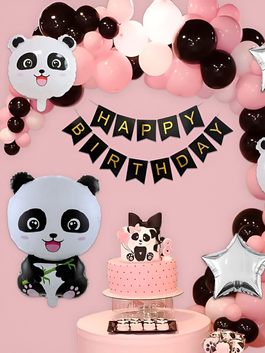 Special You 64-Pcs Black & White Balloon & Panda Happy Birthday Dcor