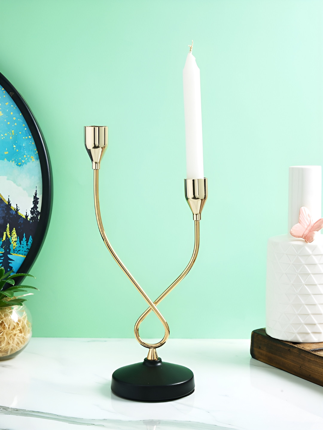 Myntra Elegant Homes Gold-Toned & Black 2 Arm Candle Holder