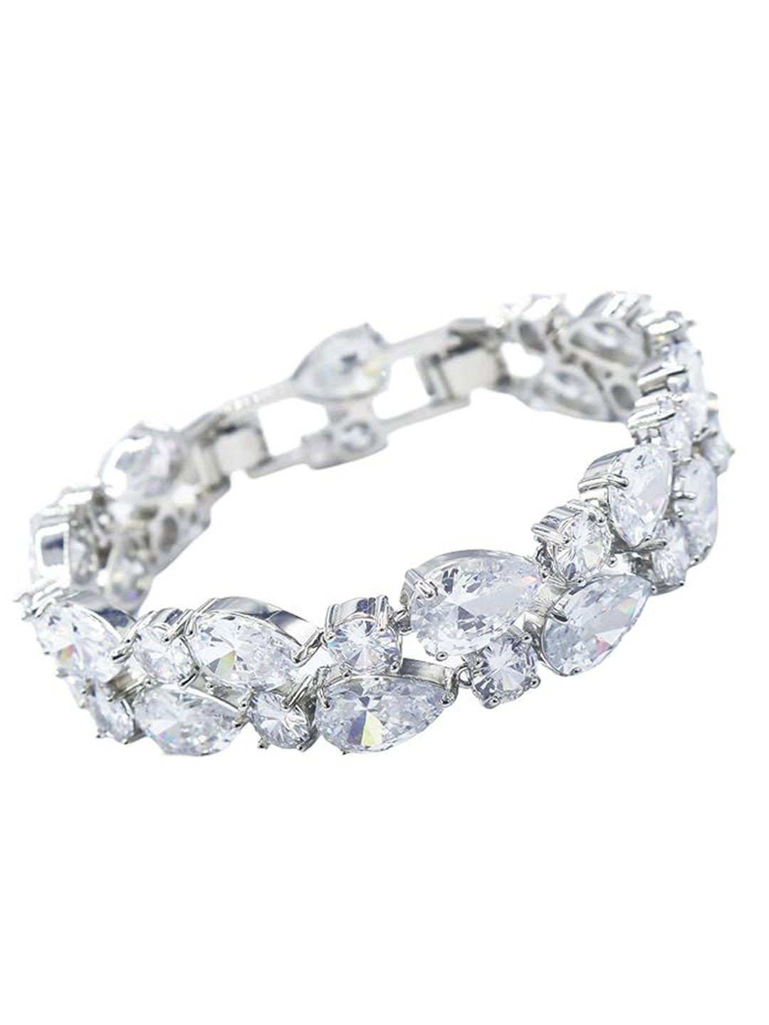 ISHI New York Rhodium-Plated Radiant CZ Big White Pear Cascade Bracelet