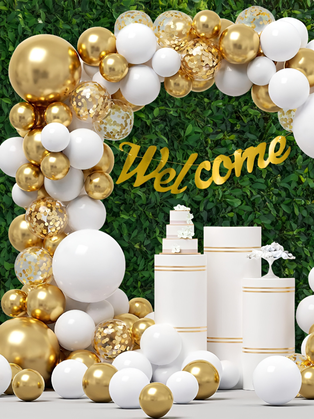 Special You 51 Pcs White & Yellow Balloons & Banner Festive Decor