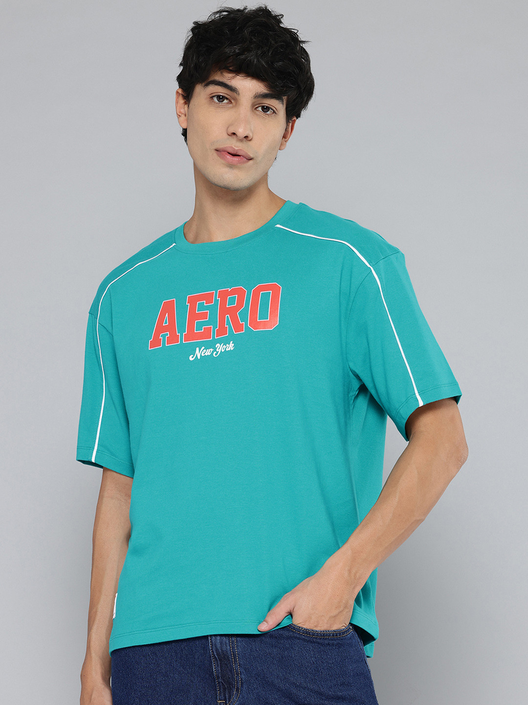 Aeropostale Brand Logo Print Relaxed fit drop sholder sleeves Pure Cotton T-shirt