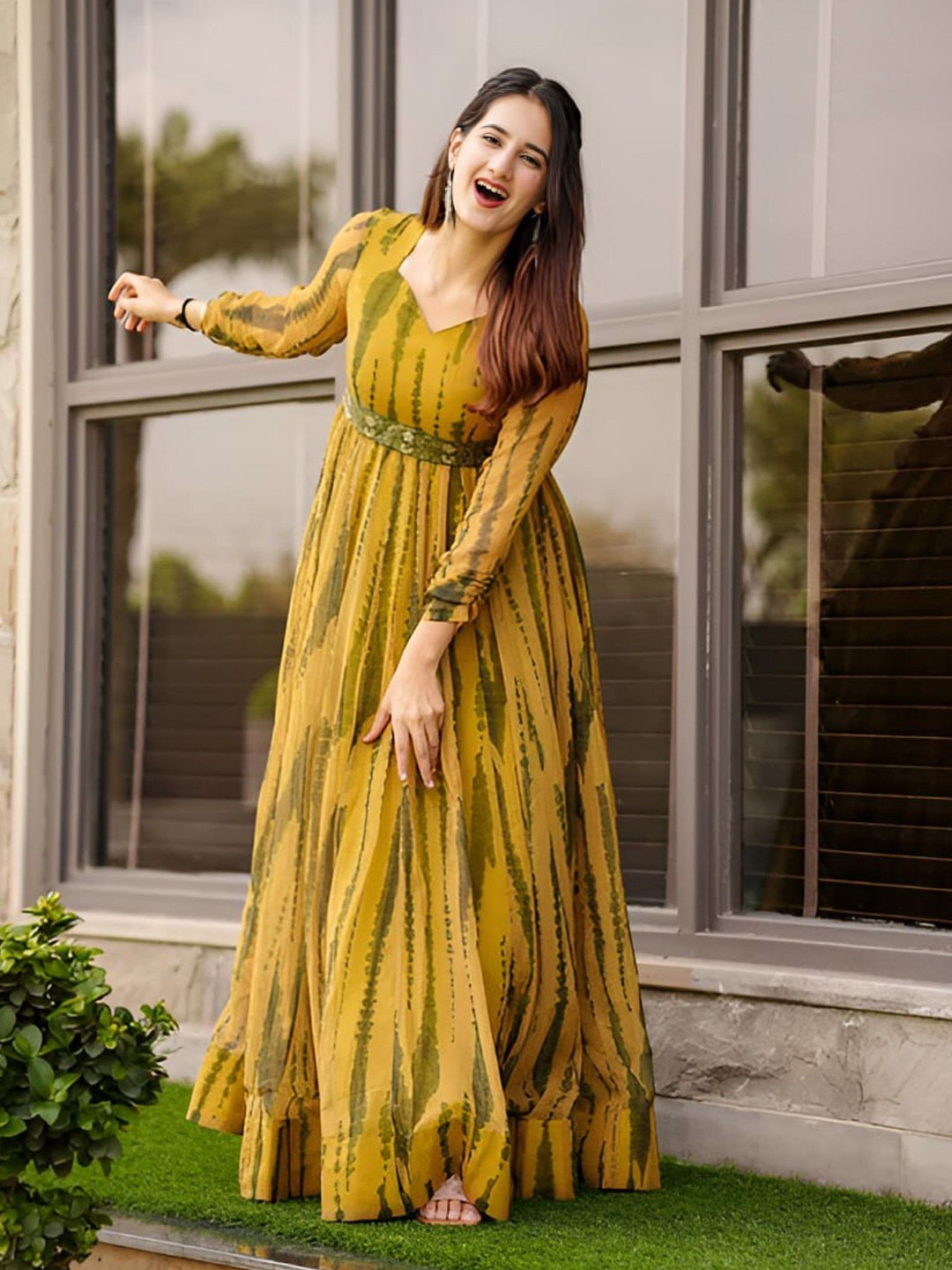Jash Creation Abstract Printed Gown Maxi Dress