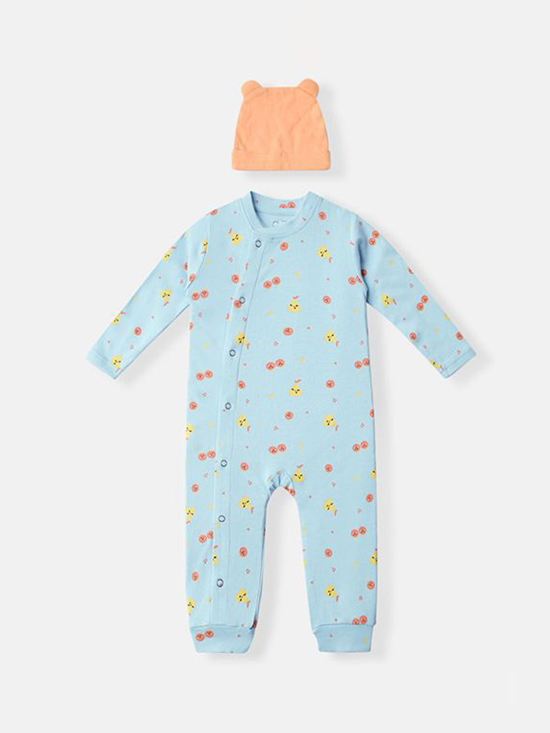 Nauti Nati Boys Interlock Cotton All-over Printed Sleepsuit With Beanie