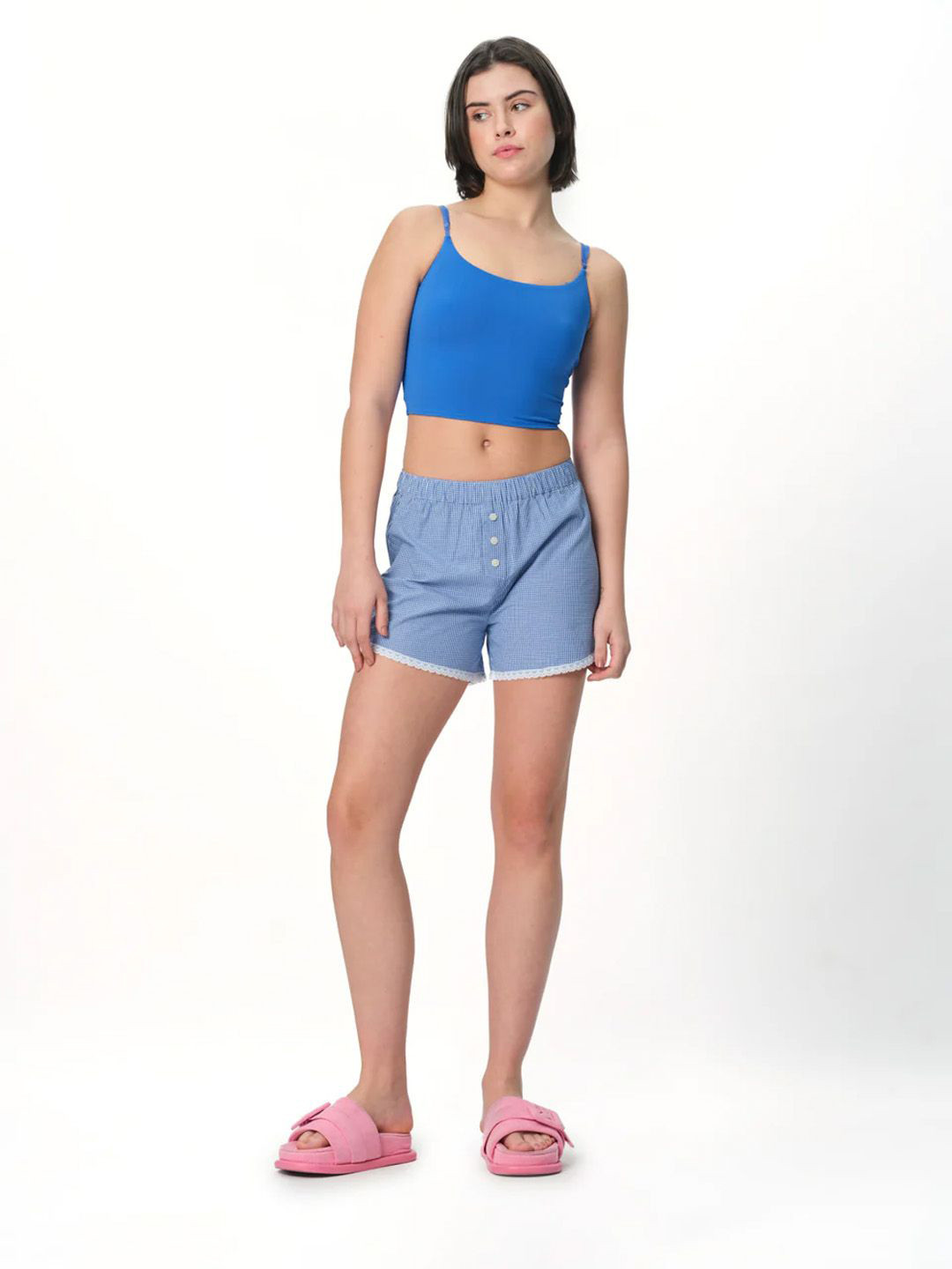 Bonkers Corner Women Blue Lace Trimmed Boxer Shorts