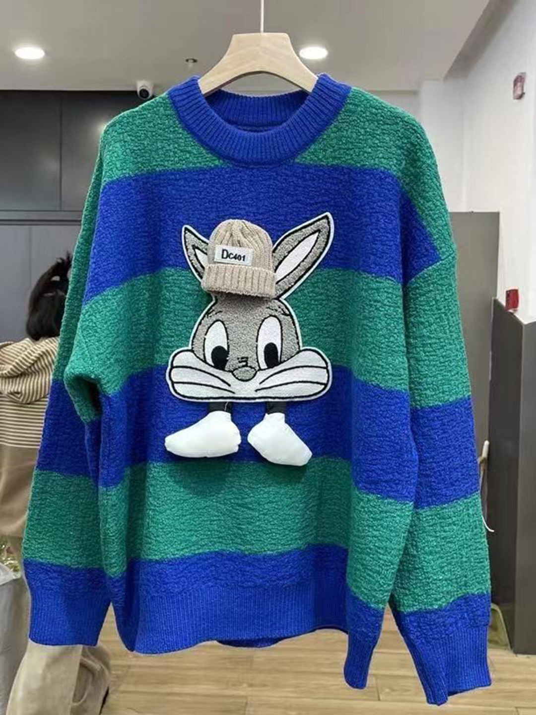 Miss Mosa By Akanksha  Women Green Jacob Striped Sweaters