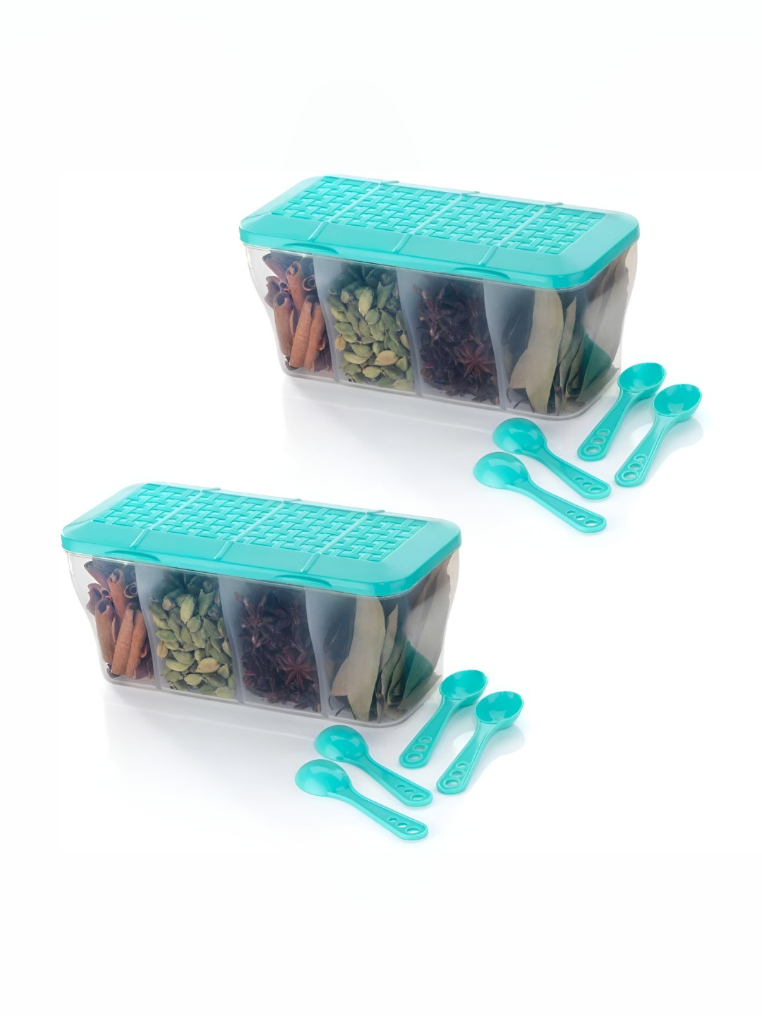 Hashone 4 in 1 Masala Box Container Set Transparent Plastic Dishwasher Safe 2 Piece Flip Top Canister-1.8L