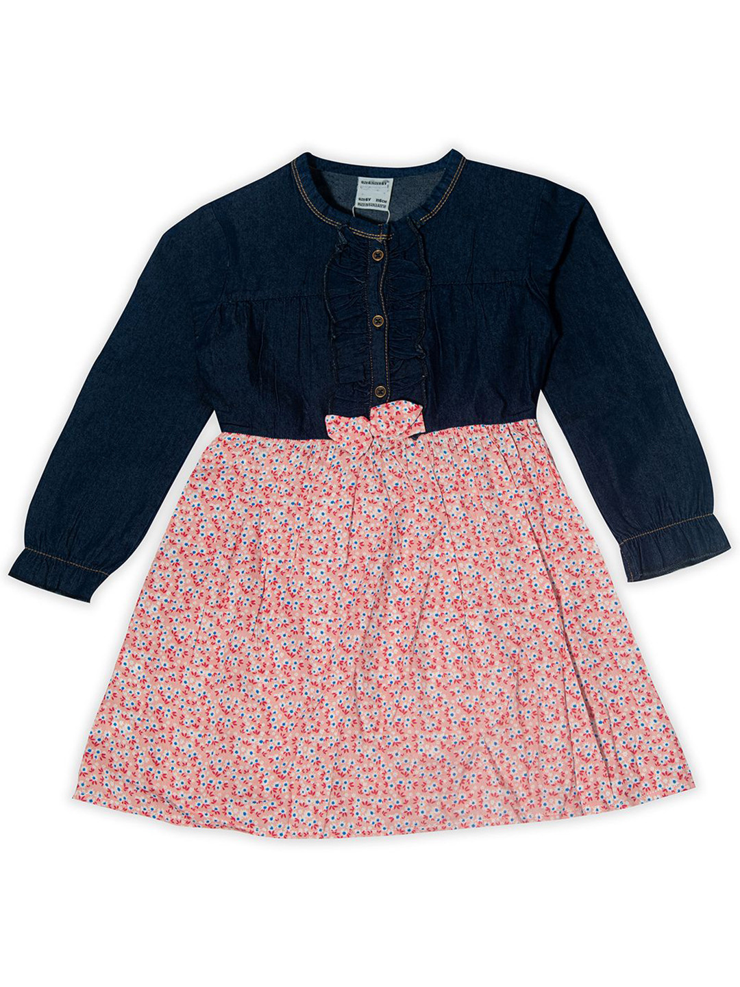 Bold N Elegant Girls Floral Printed Denim Fit & Flare Dress