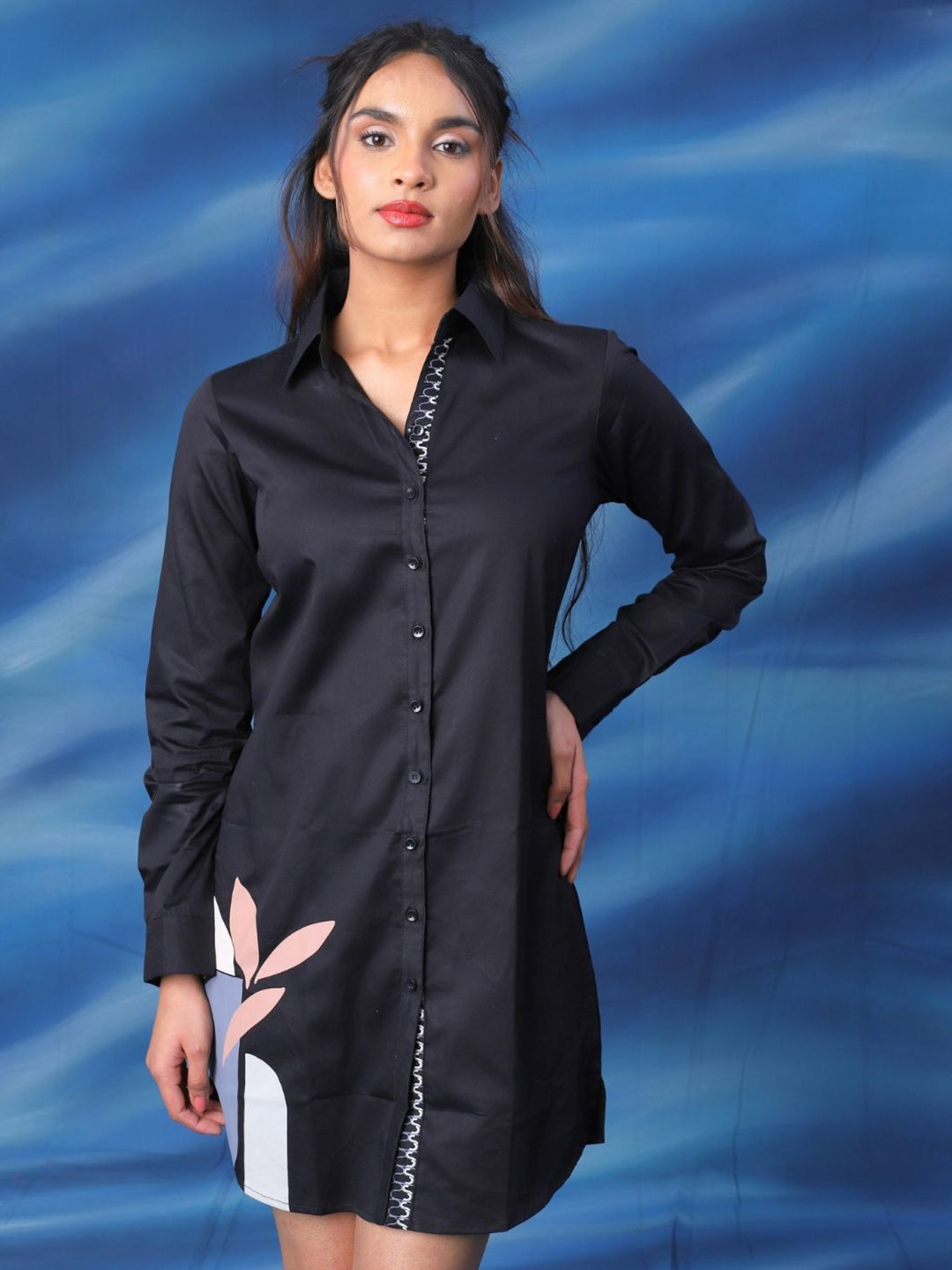 SEREIN Printed Cotton Shirt Dress