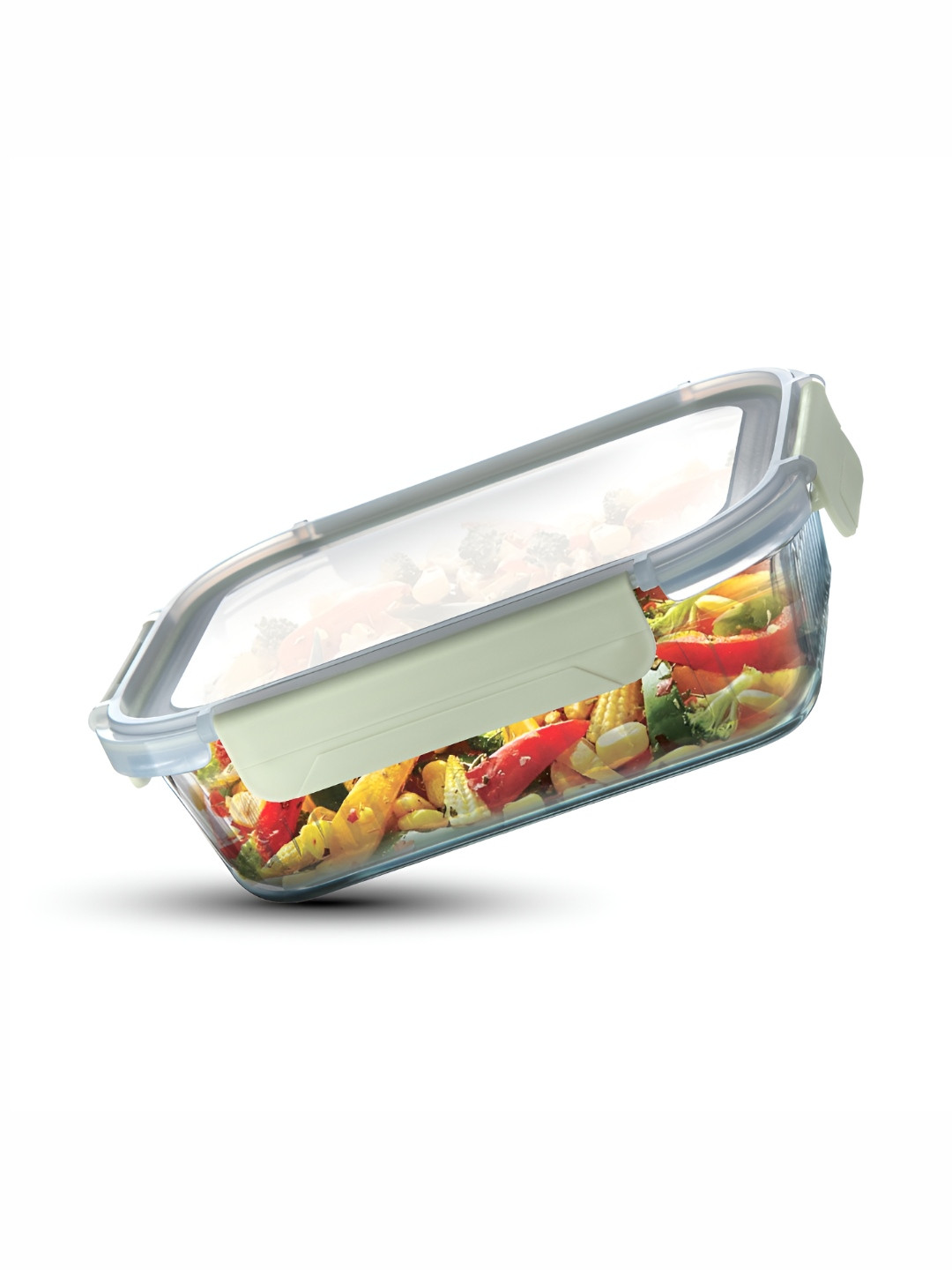 Bergner Smart Lock Green Borosilicate Glass Microwave Safe Clip-On Fridge Container-1.5L