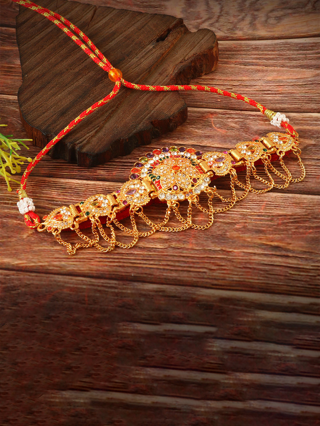 Jewar Mandi Gold-Plated Cubic Zirconia Rajputi Choker Necklace