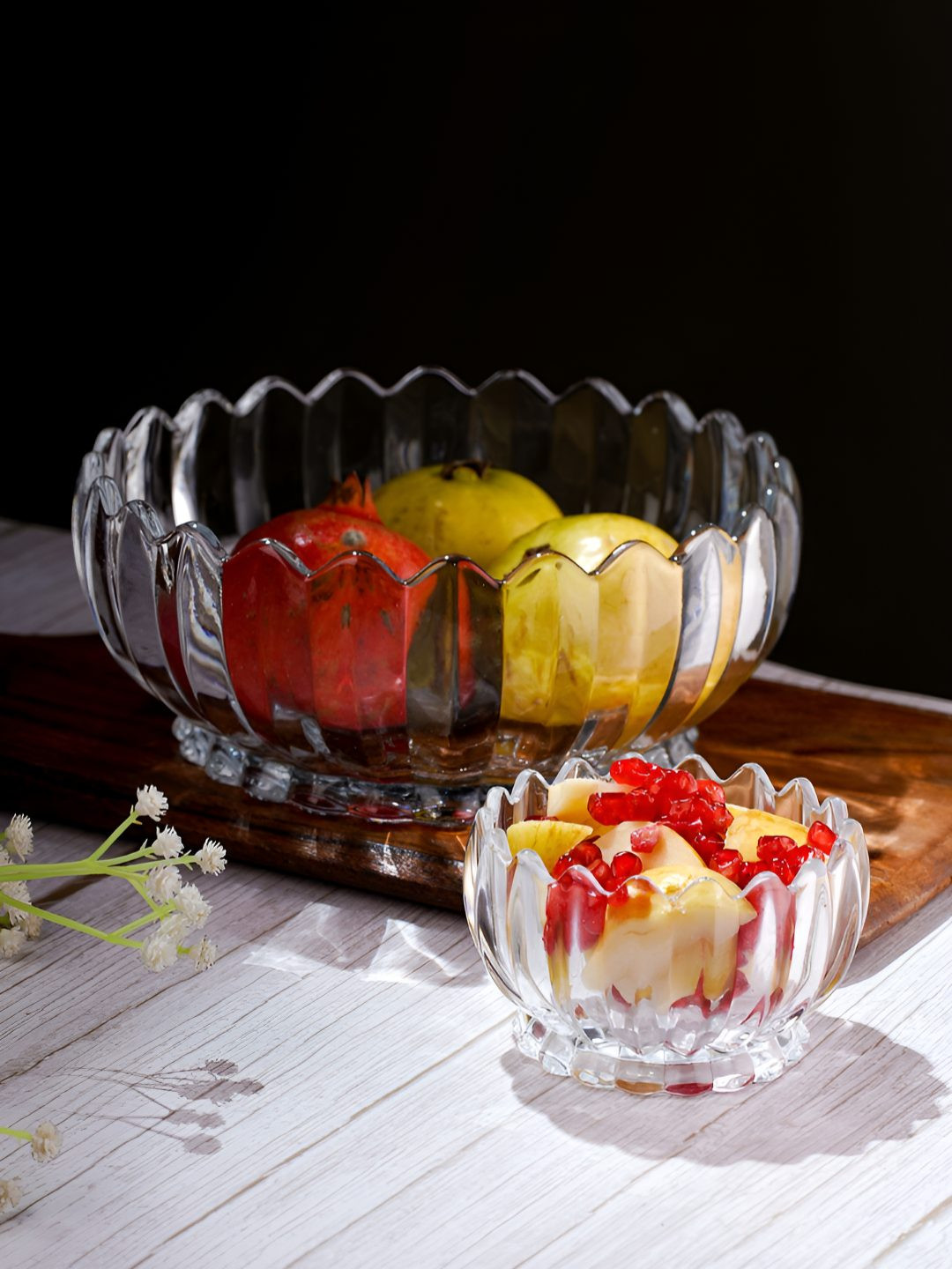 Aura Transparent 7 Pieces Textured Glass Dishwasher Safe 6 Small Bowls 1 Large Bowl