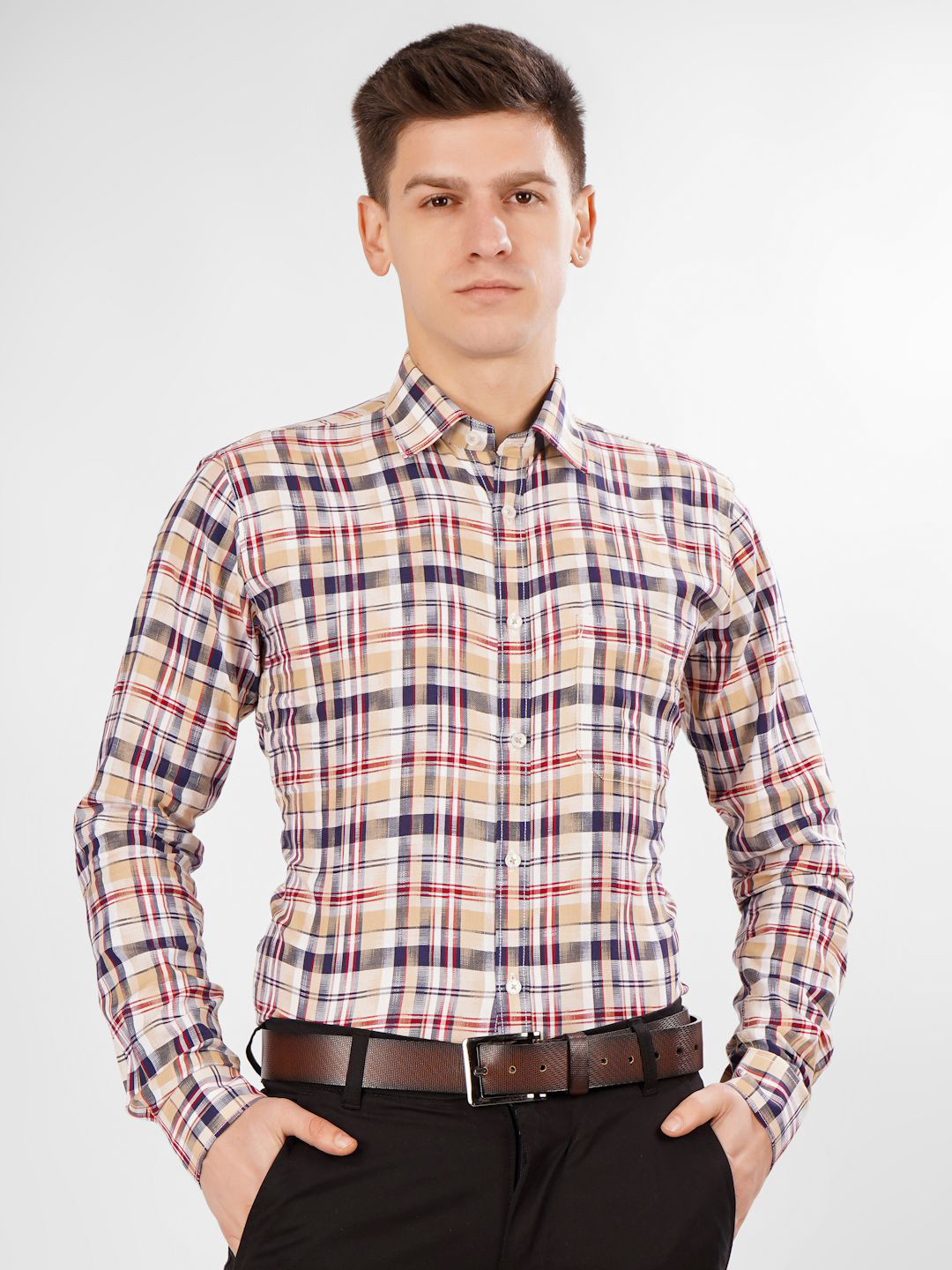 DESIGN UP Men Premium Tartan Checked Slim Fit Casual Shirt