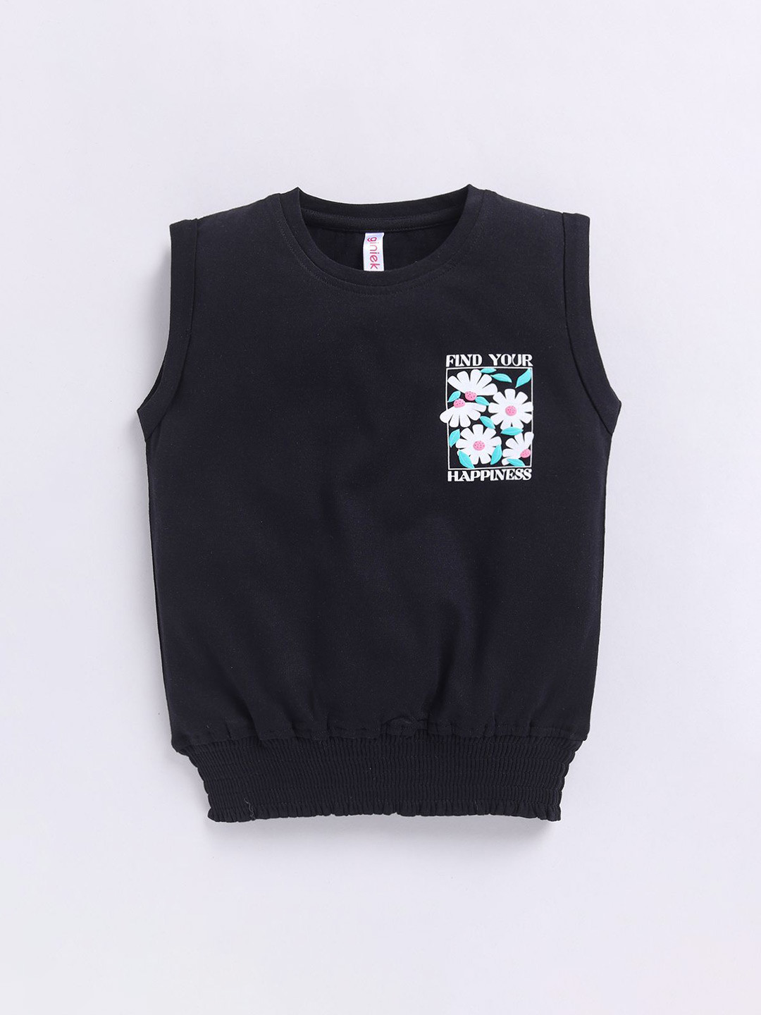 Ginie Girls Round Neck Floral Pocket Printed Smocked Top
