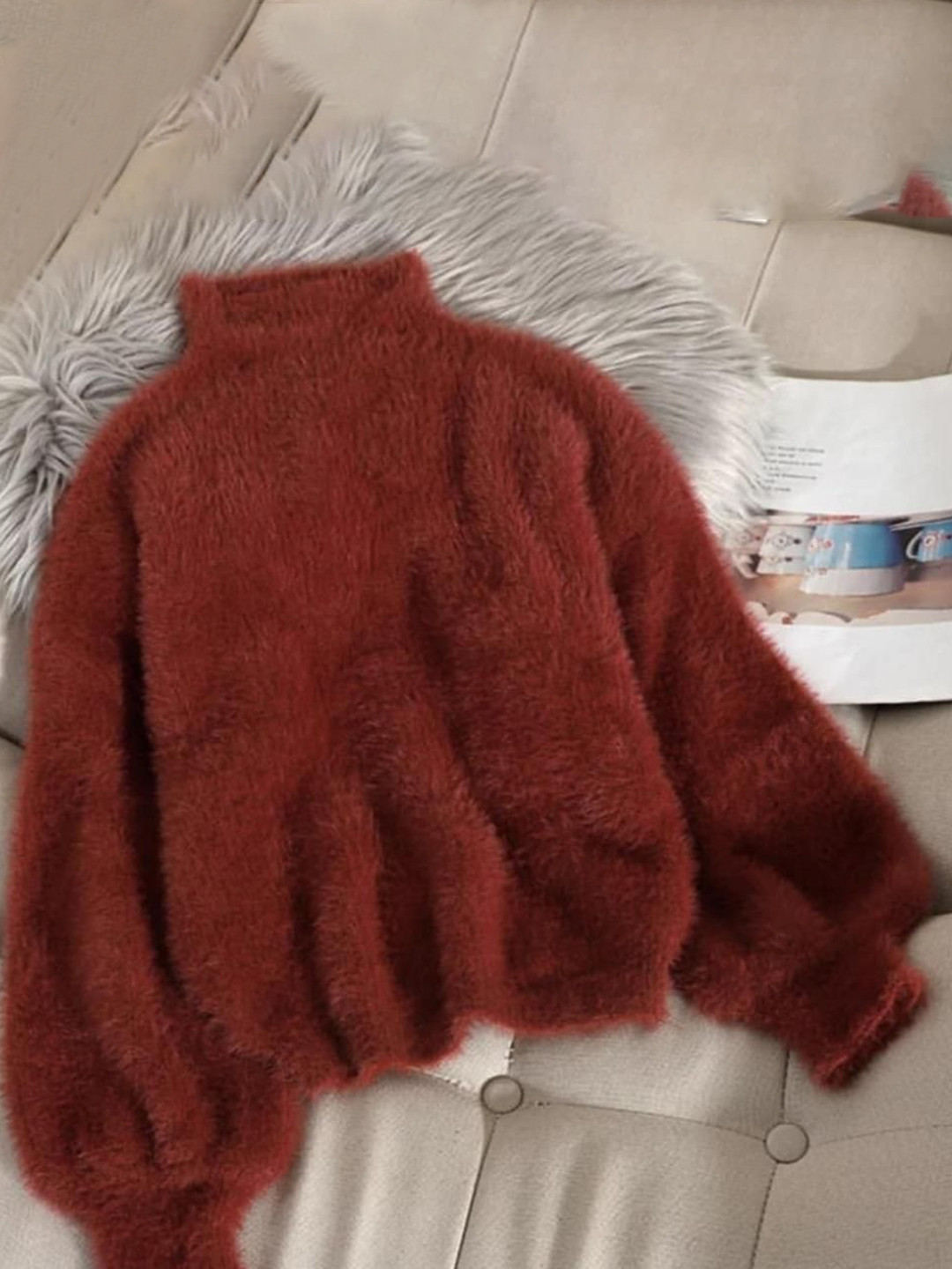 Miss Mosa By Akanksha  Women Maroon Luxury Mohair Jumpers