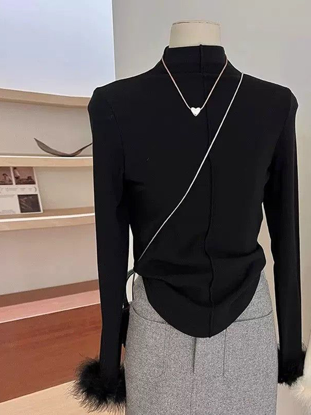 Miss Mosa By Akanksha  Black Penelope Statement Tops With Fur