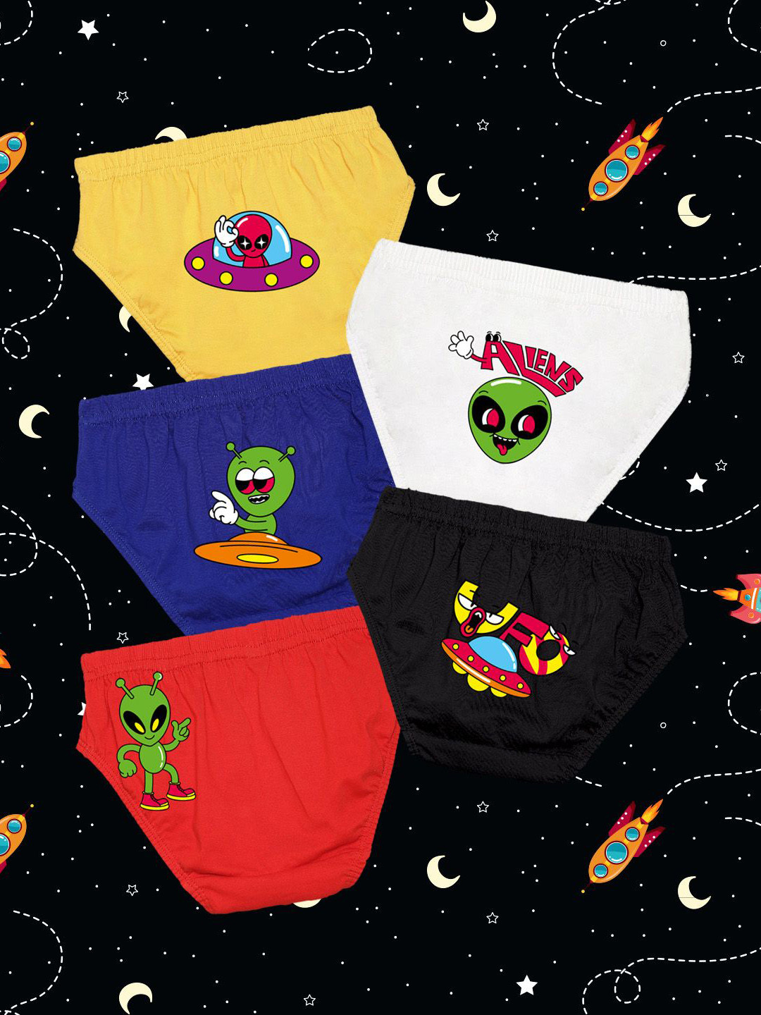 NUSYL kids boys Pack Of 5 Printed Cotton Basic Briefs NUBCBRFPO5.0059