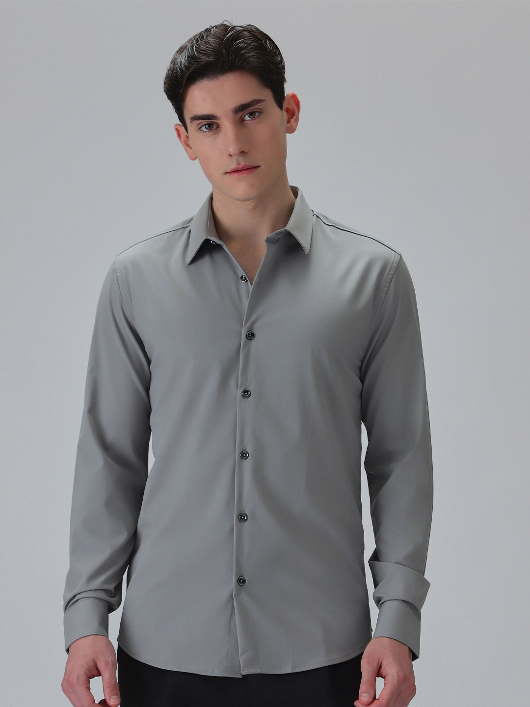 Banana Club Men Melange Cloud Grey Wrinkle Free Shirt