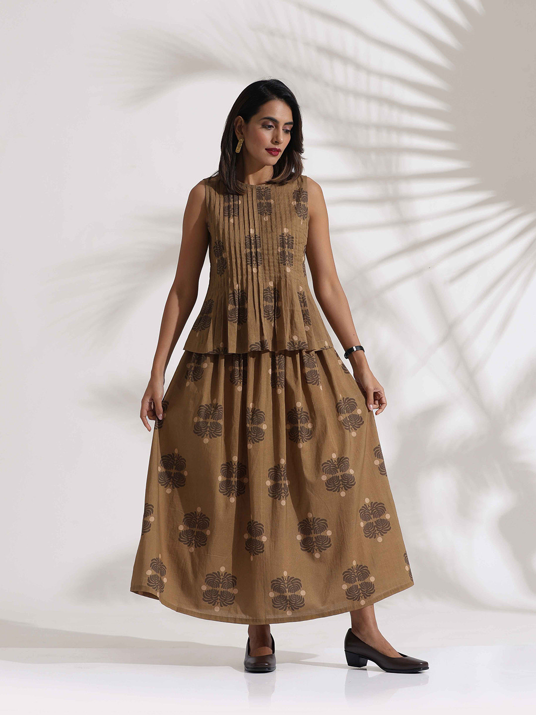 trueBrowns Beige Pure Cotton Top & Skirt Co-Ord Set