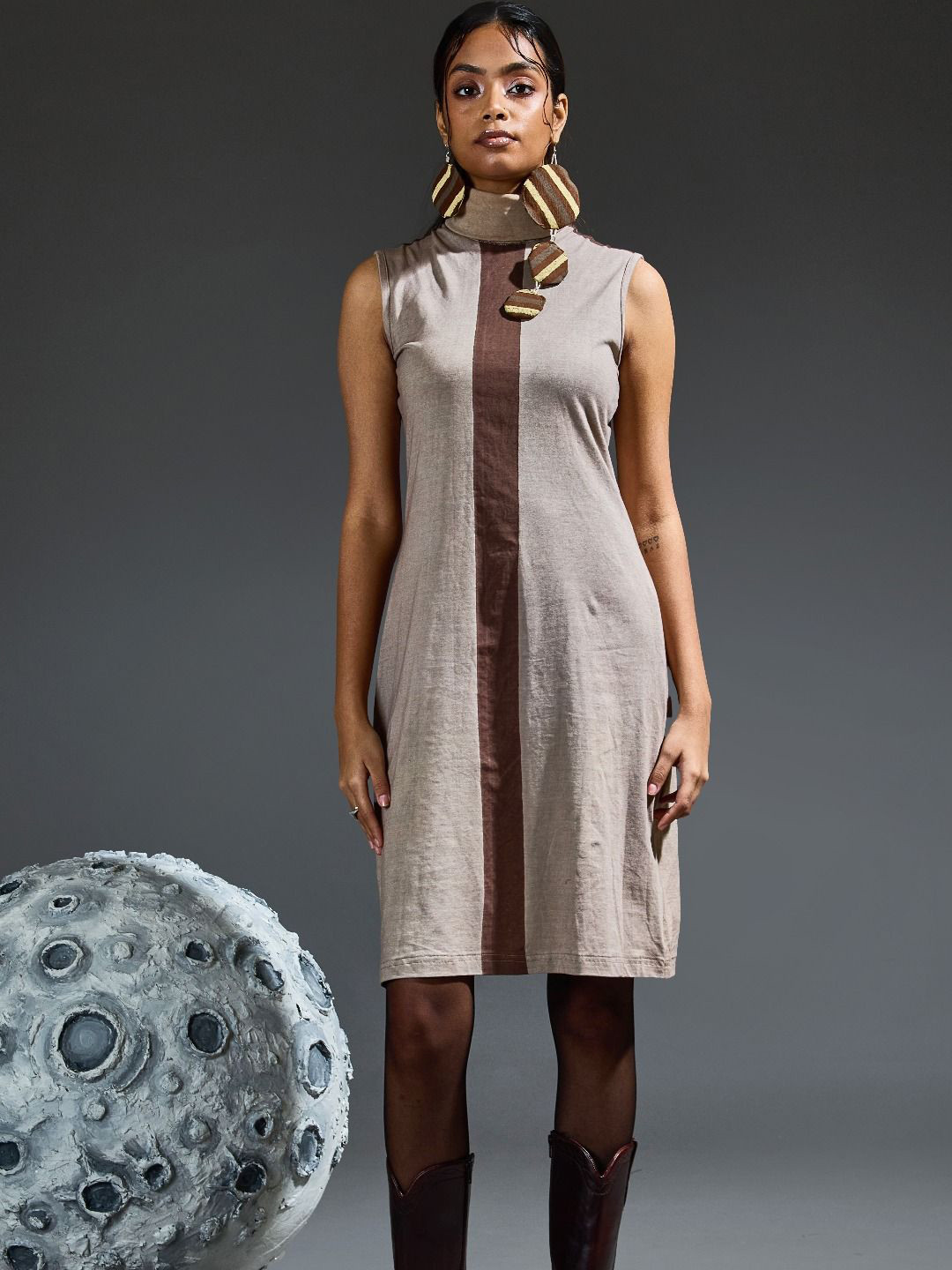 Banana Labs Women High Neck Sleeveless Knee Length A-Line Dress