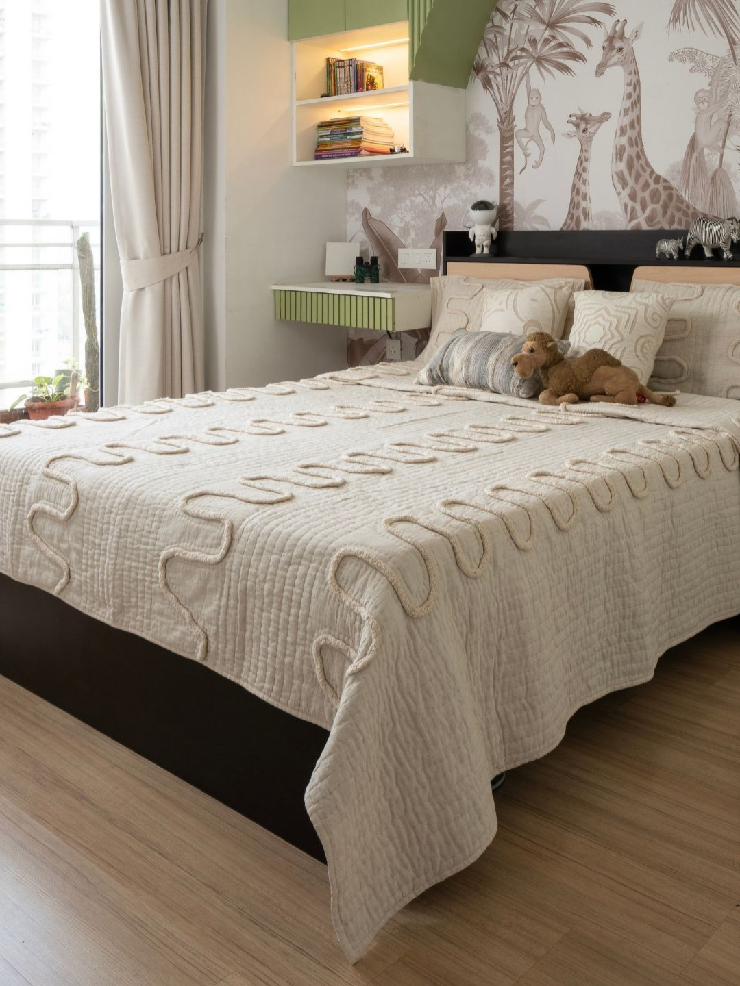 Rya Living Earthy Melange Beige Printed 240TC Cotton Double Bed Cover With Pillow Covers