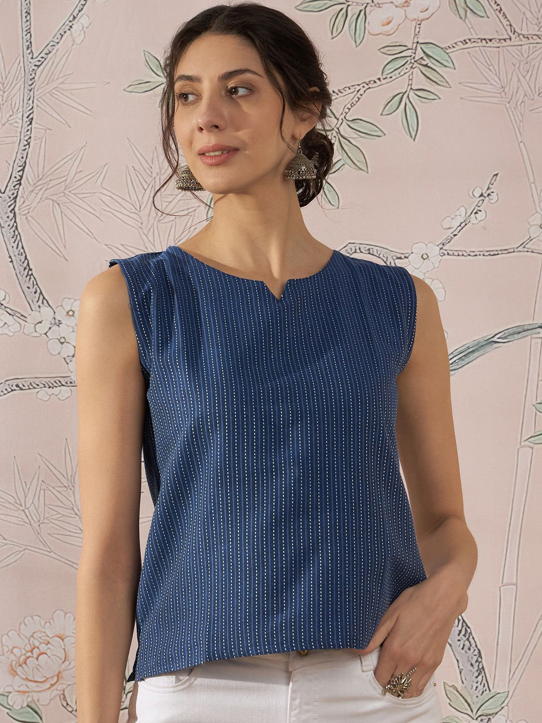 InWeave Women Striped Round Neck Cotton Top
