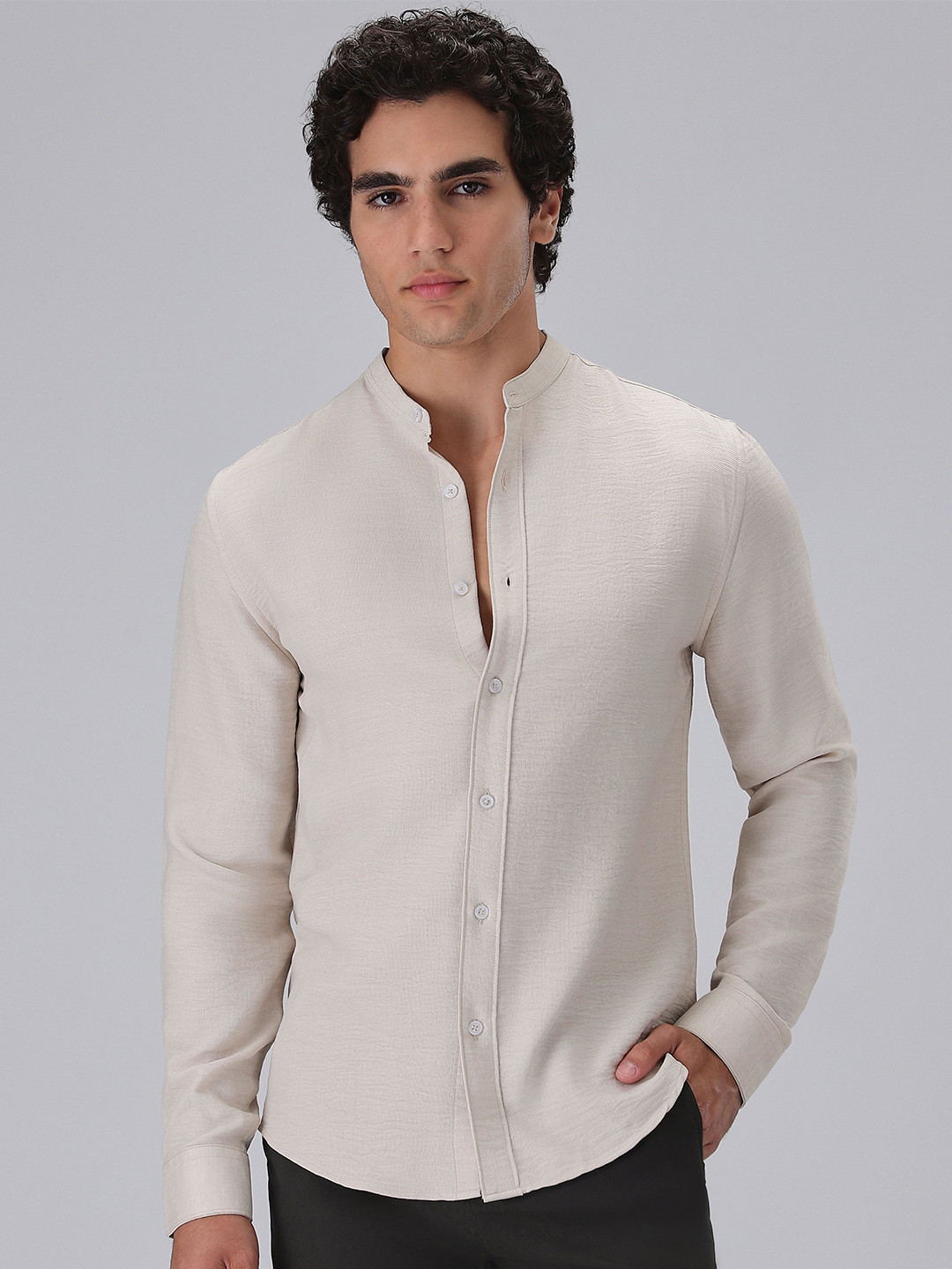 Banana Club Tan Mandarin Collar Shirt