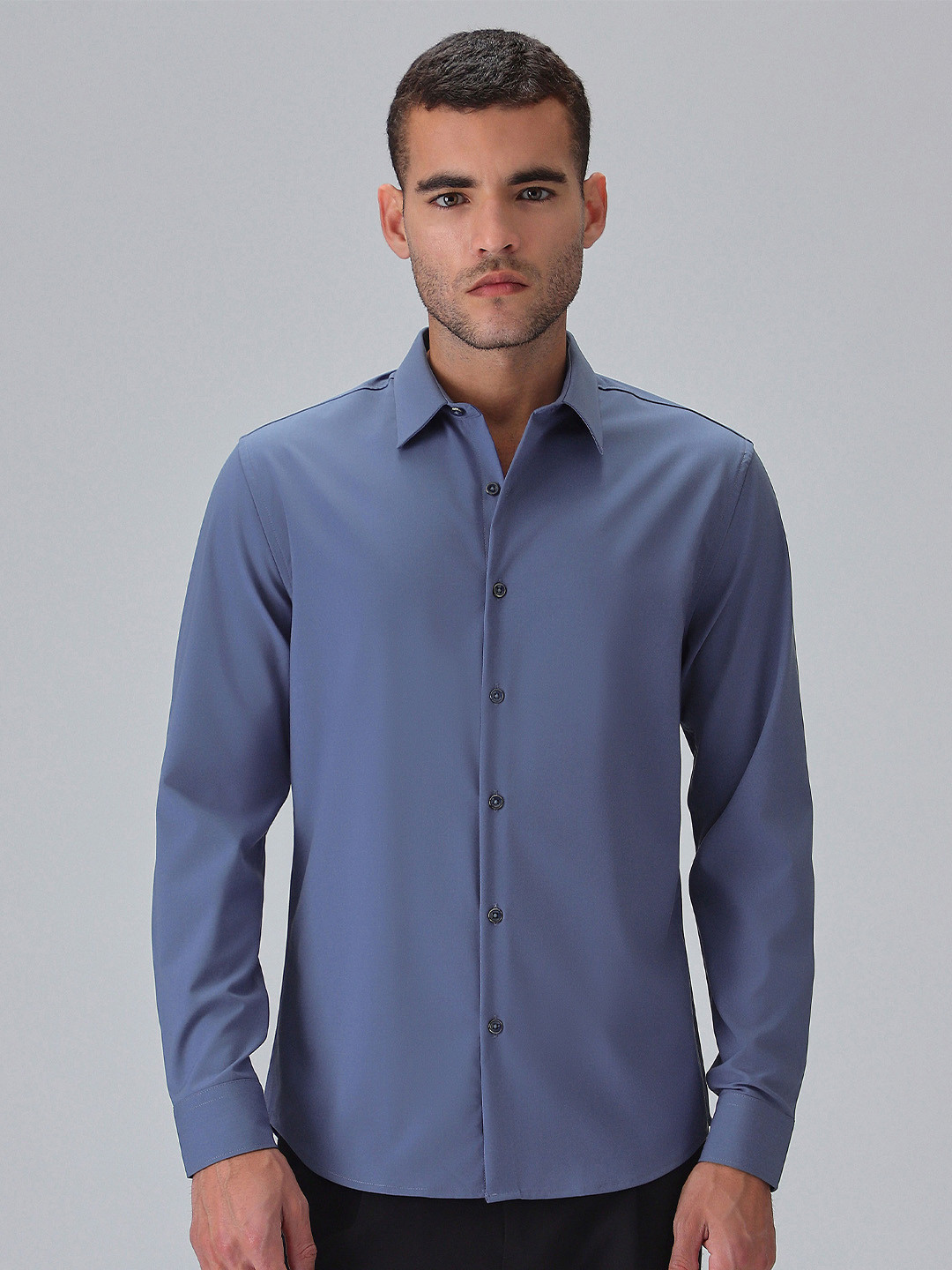 Banana Club Men Melange Blue Wrinkle Free Shirt