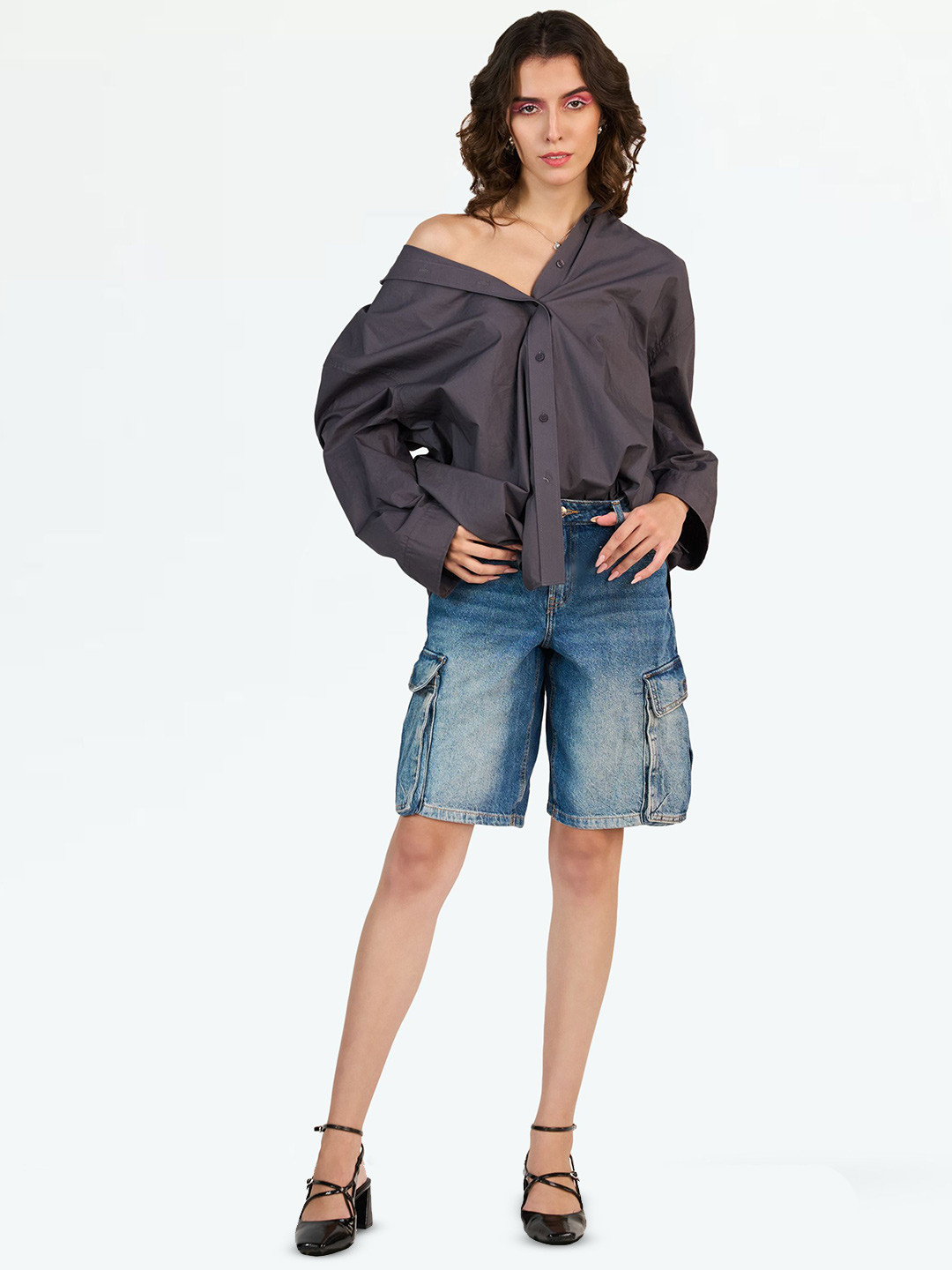 LOVEGEN Women Mid Blue Cargo Bermuda