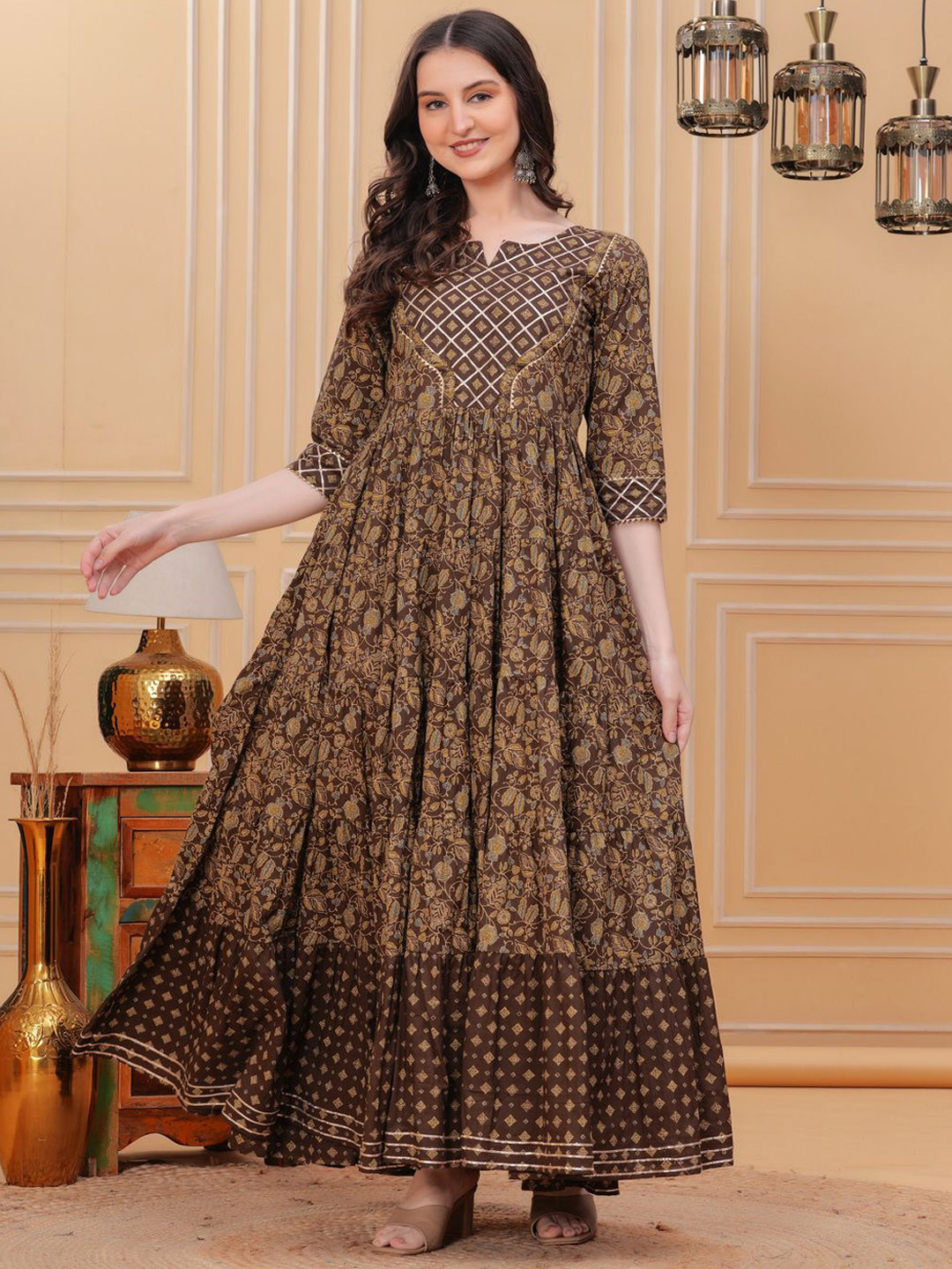 Da Vastraagaar Ethnic Motifs Printed Notch Neck Pure Cotton Angrakha Kurta