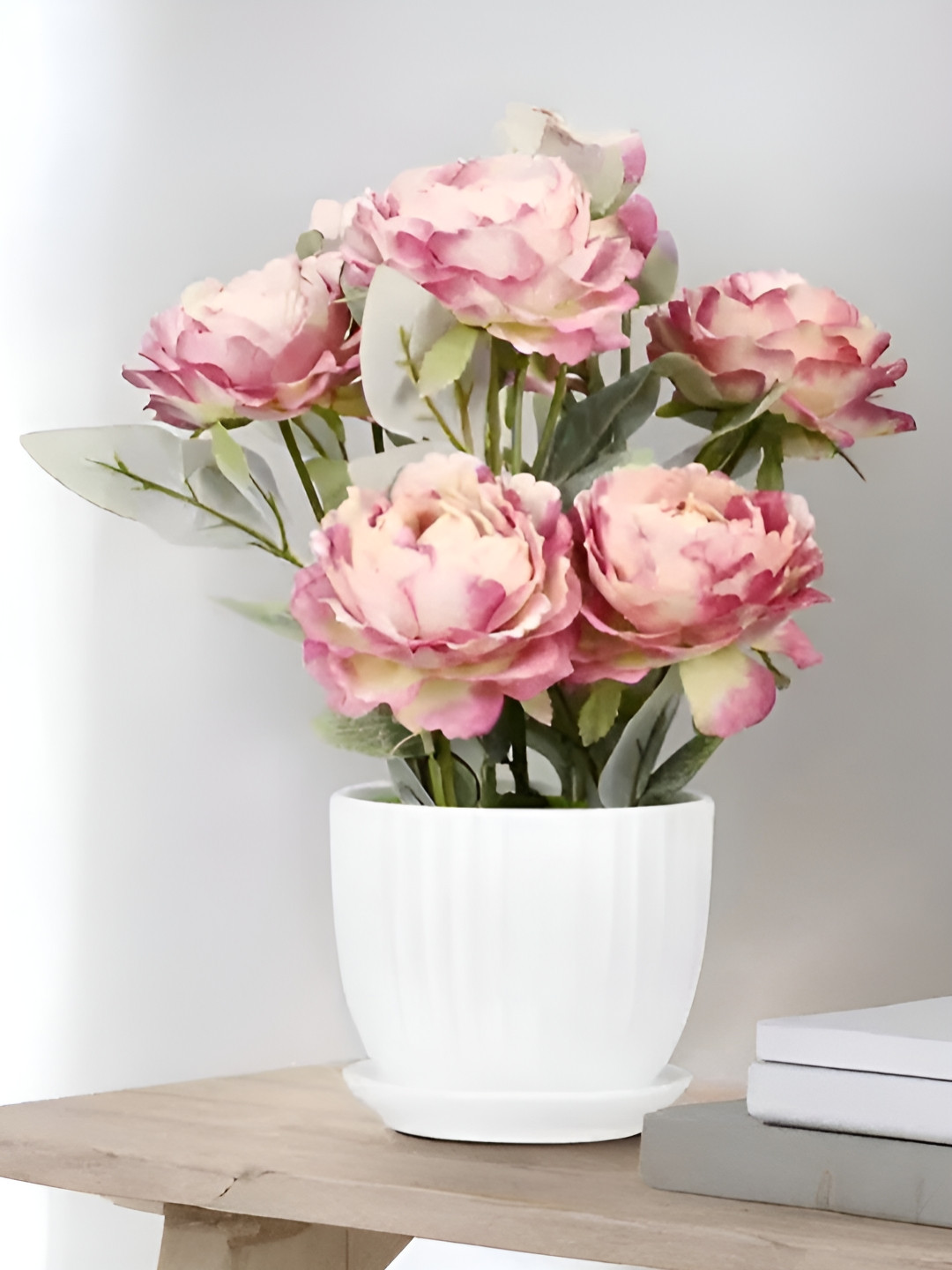 Royaloak Purple & Green Nine Heads Peony Artificial Flower With Pot