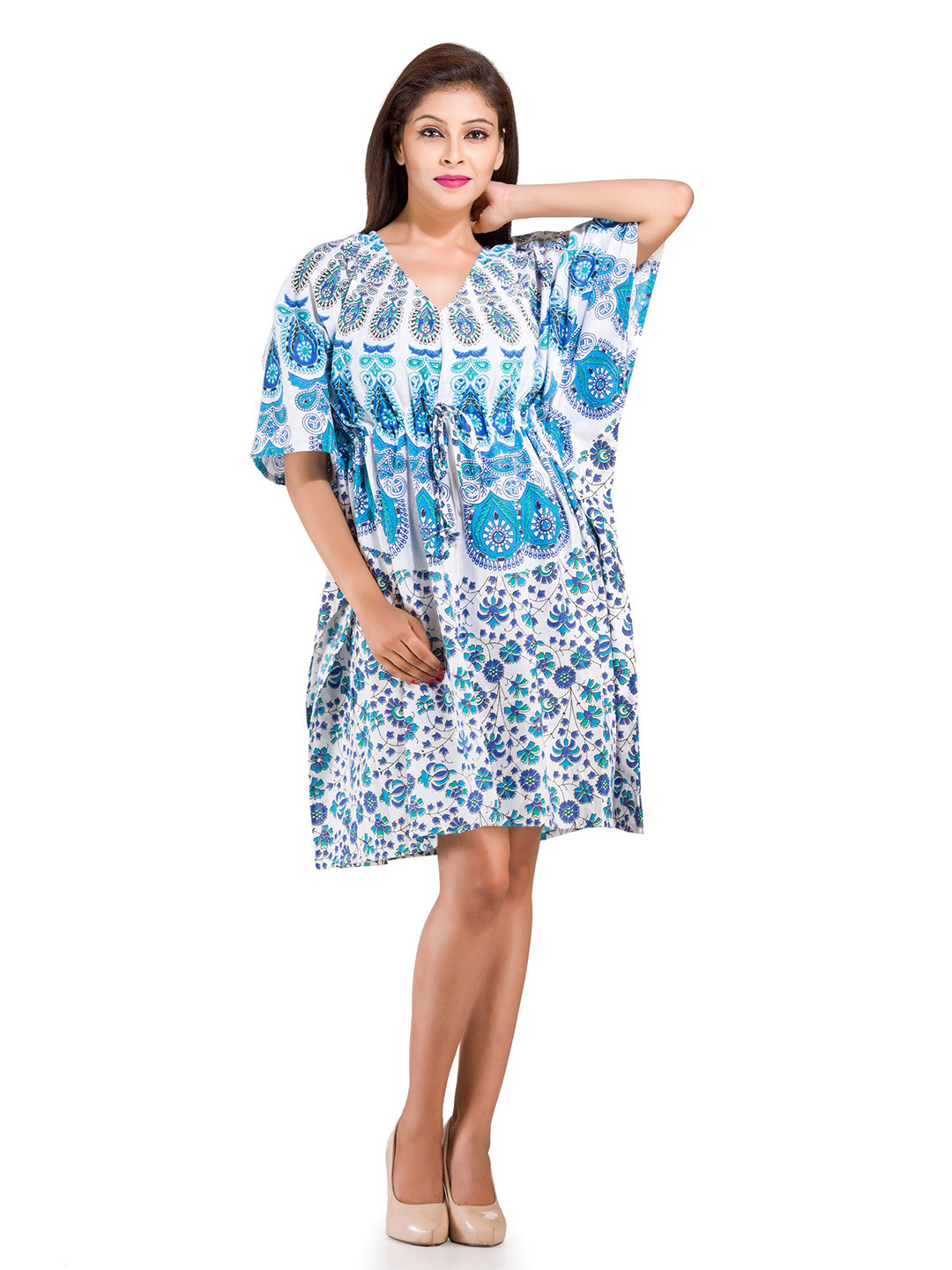 HANDICRAFT PALACE Women Printed Short Kaftan Nightdress
