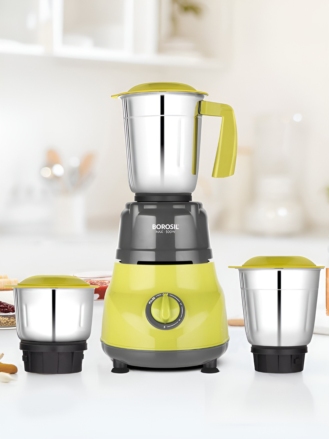 BOROSIL Yellow Plastic Wet And Dry Grinder Juicer Mixer Grinder 1.2L