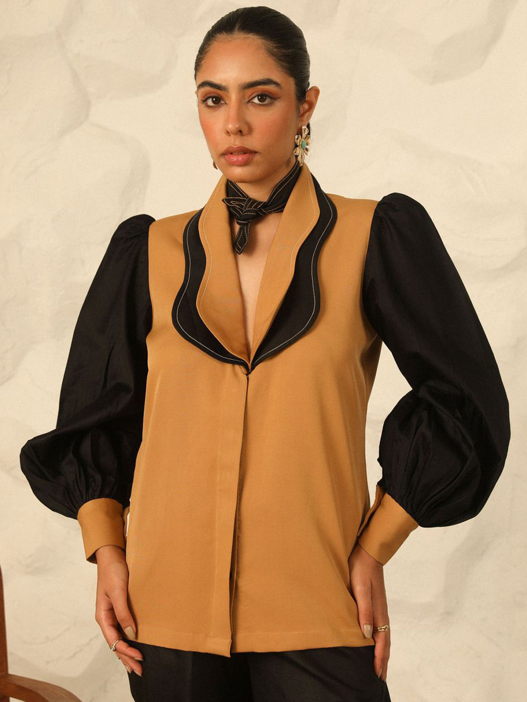 YA-SA Colourblocked Shirt Style Top