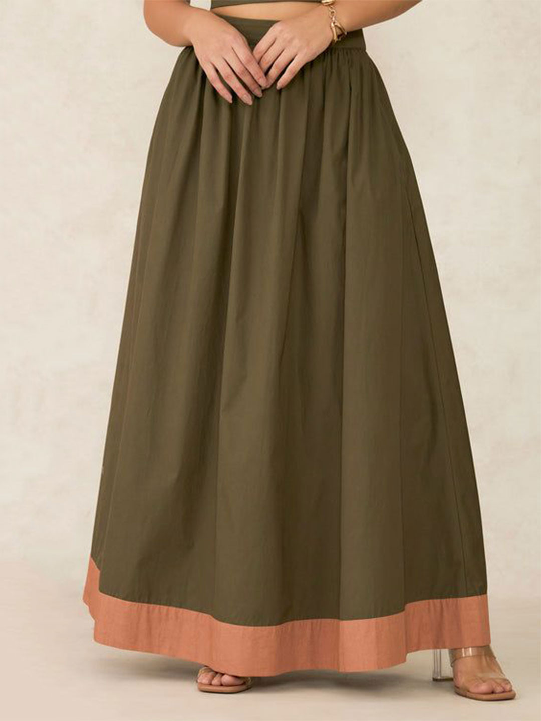 Virgio Pure Cotton Flared Skirt With Colour Blocked Hem