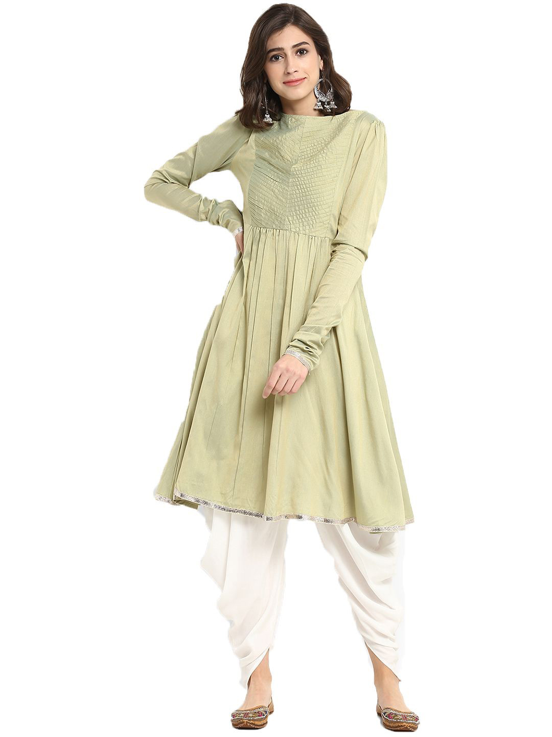 Abhishti Sage Puff Sleeves Banarasi Anarkali Kurta