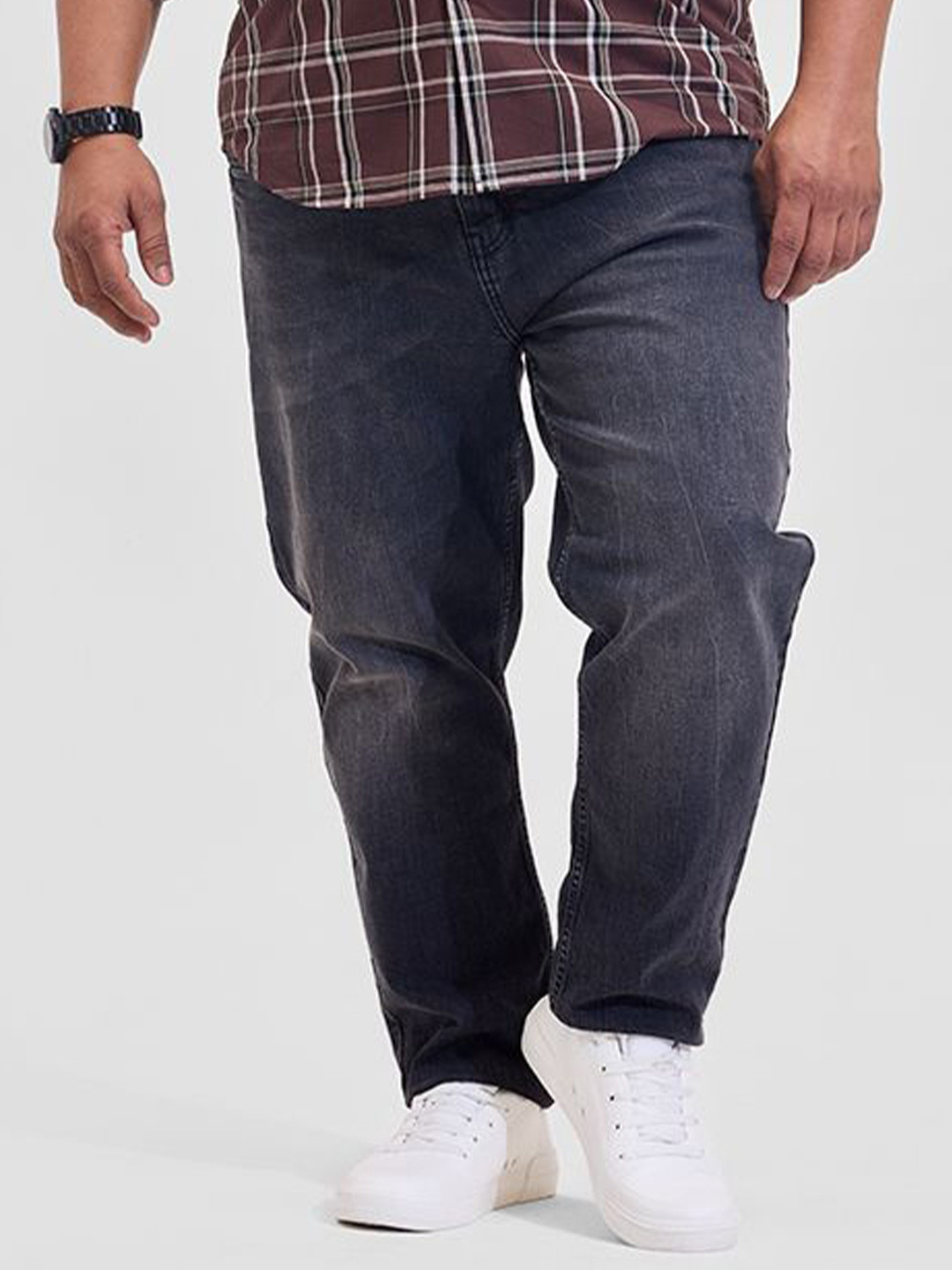 Snitch Men Charcoal Solid Slim Mid Rise Jeans