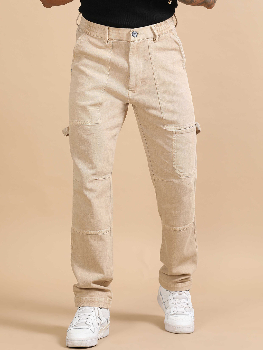 Italian Colony Men Straight Fit Craftline Carpenter Denim Cargos Trousers