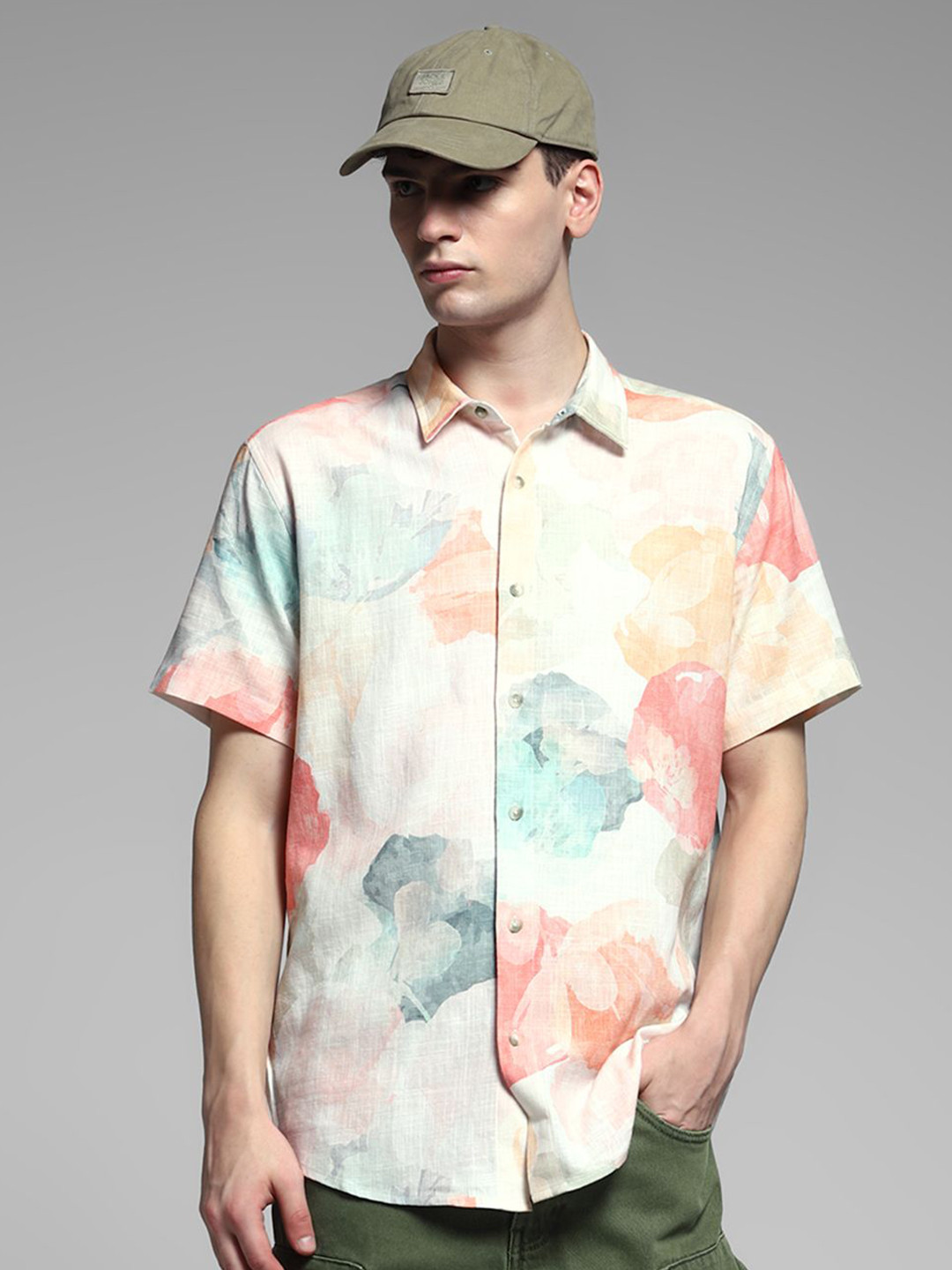 Jack & Jones Men Spread Collar Abstract Printed Cotton Casual Shirt