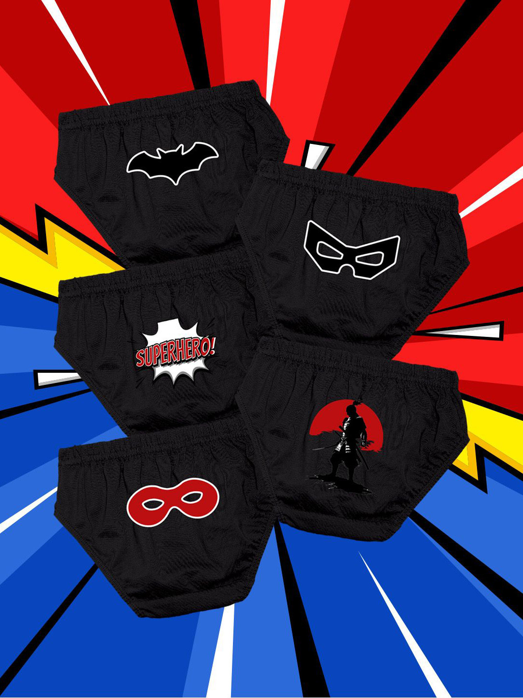 NUSYL Boys Pack Of 5 Power Squad Printed Pure Cotton Basic Briefs NUBCBRFPO5.0070