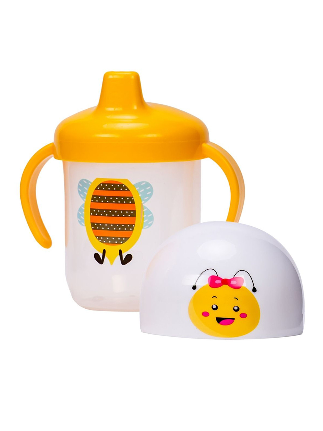 Adore Kids Yellow & White Sipper with Twin Handle & Hygiene Cap- 250ml