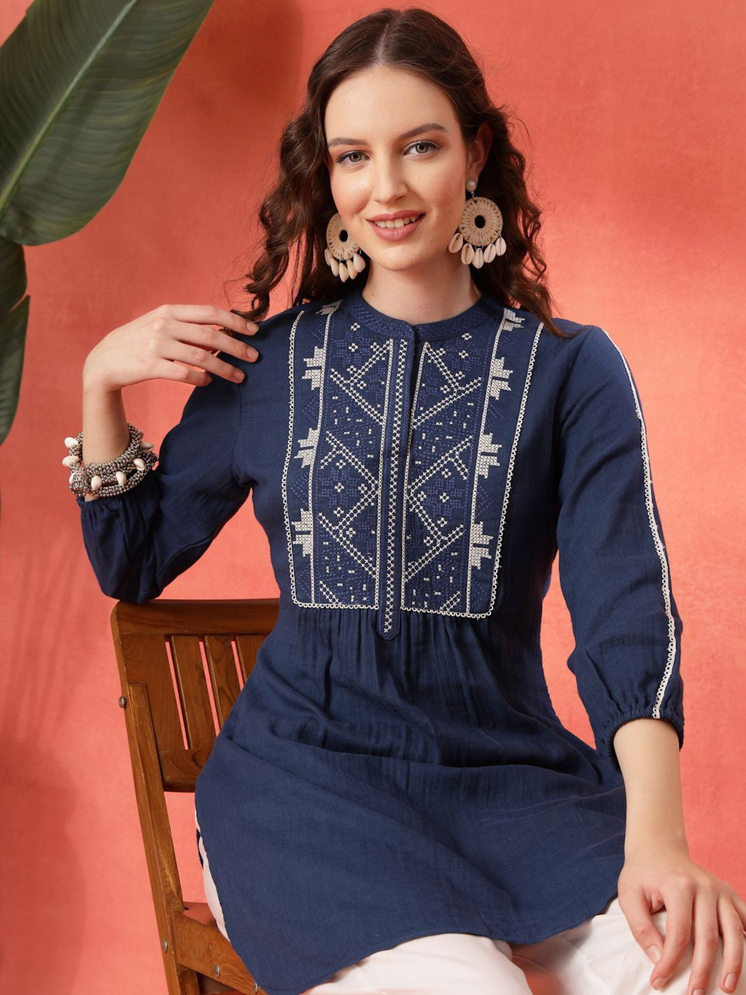 Nayam By Lakshita Solid Embroidered A-line Cotton Tunic for Women