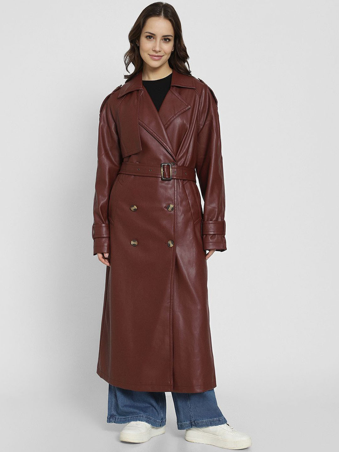 AMERICAN EAGLE OUTFITTERS Women Lapel Collar Solid Casual Leather Jacket