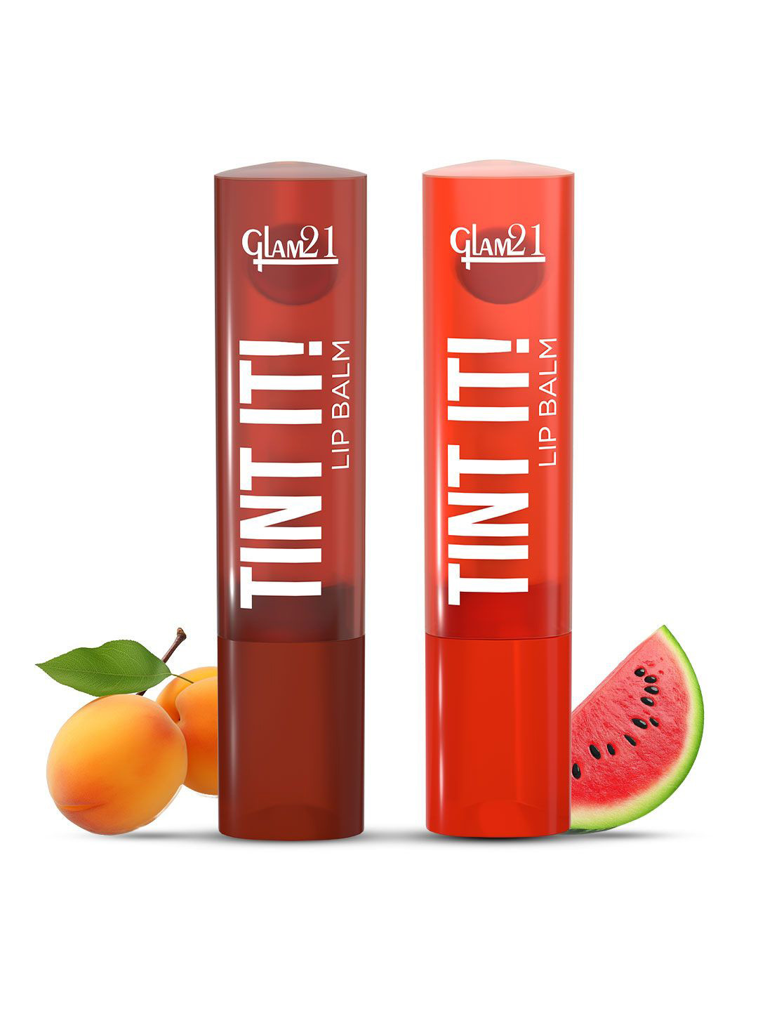 GLAM21 Set Of 2 Lip Tint It Balm With Vitamin-E -3.5 g Each-Watermelon-06, Apricot-04