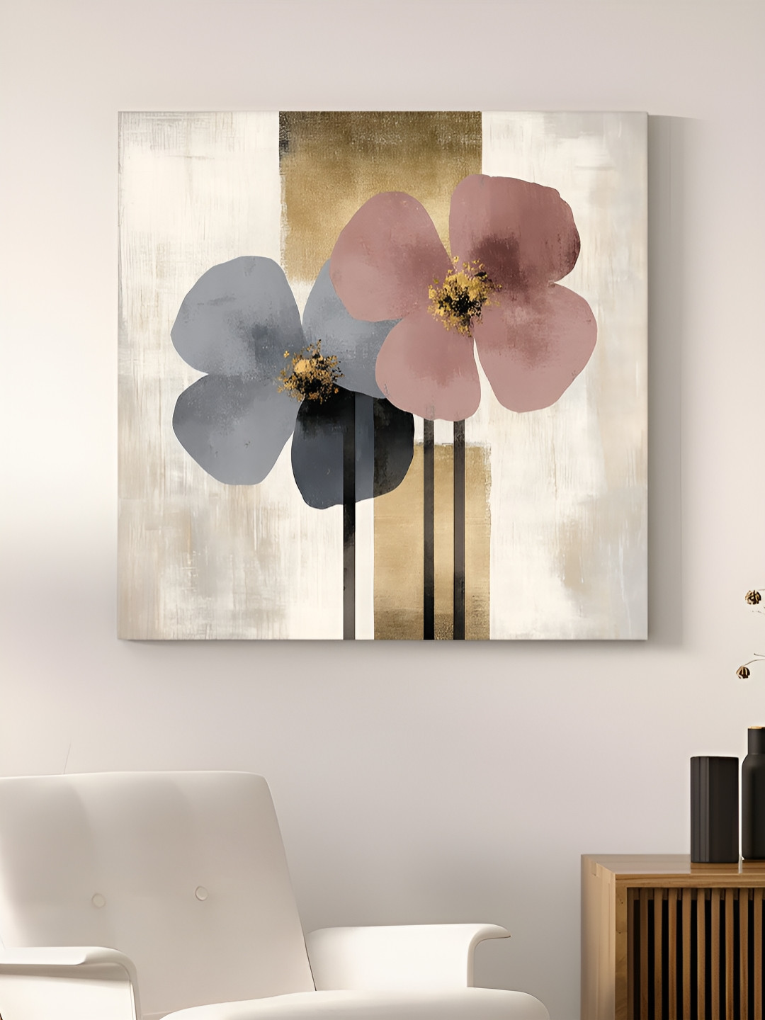 Art Street Gold-Toned Streched Minimalist Floral and Botanical Printed Canvas Wall Art