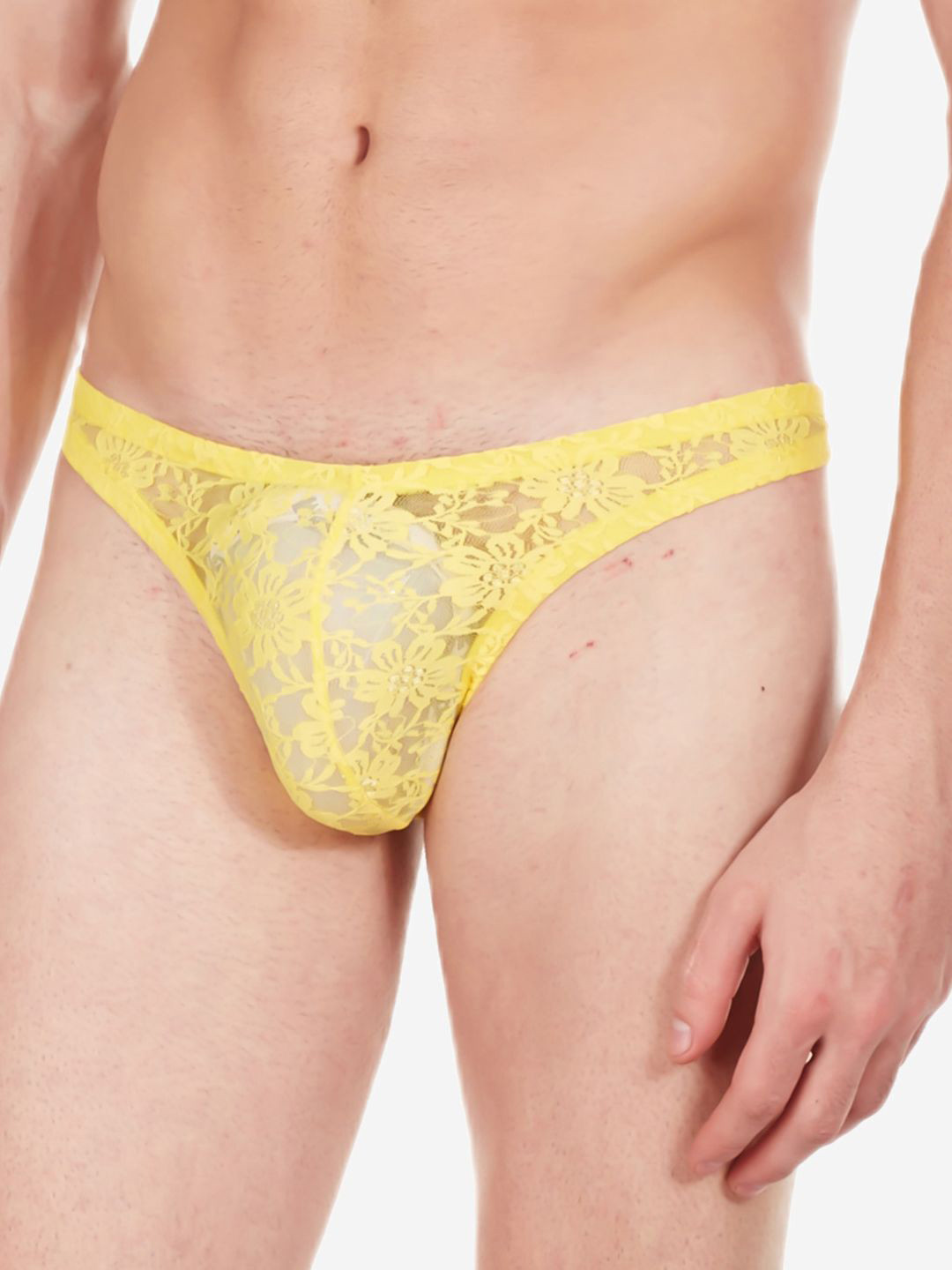 LA INTIMO Men Yellow Low-Rise Self Design Lace Bikini Briefs