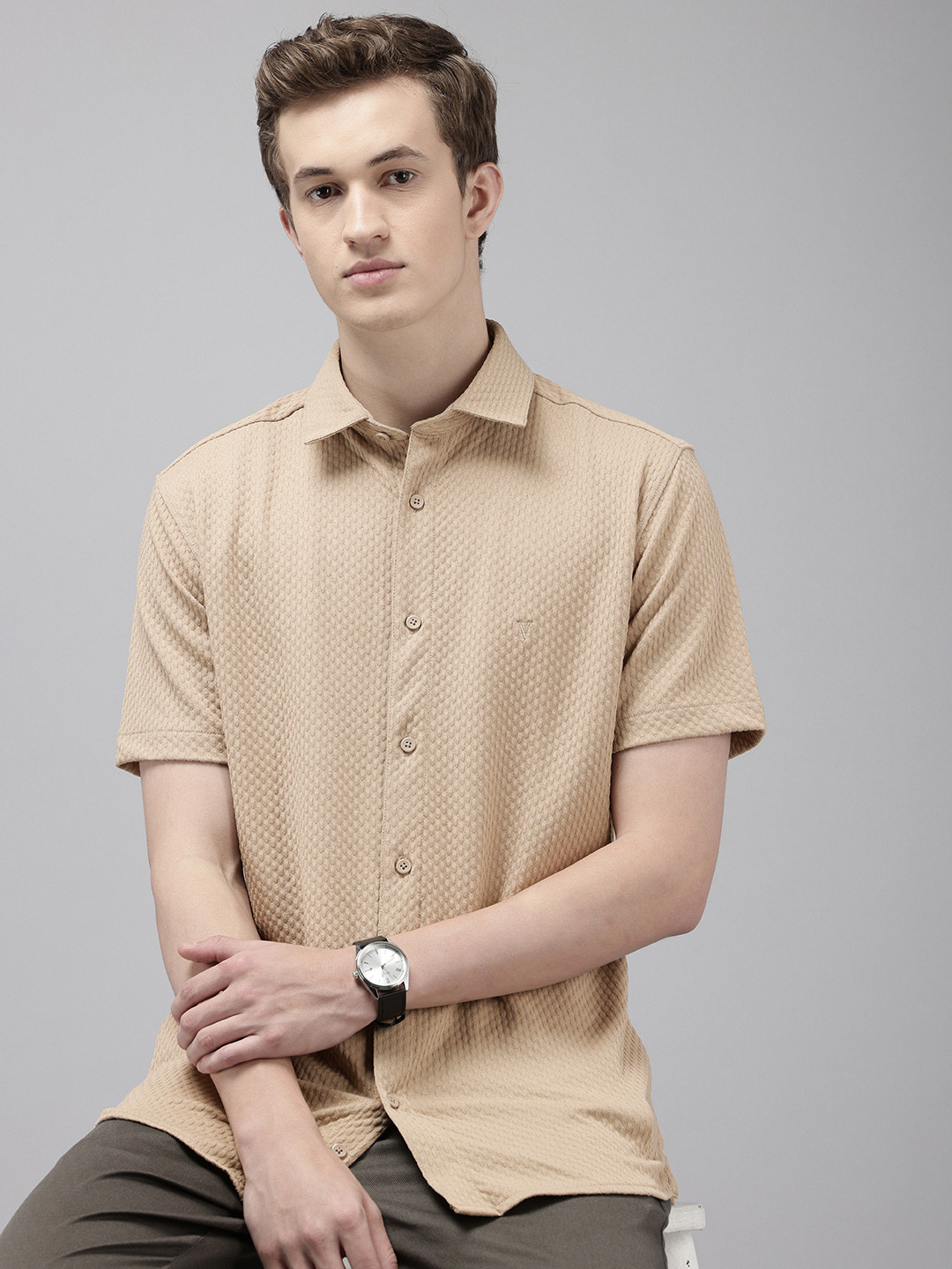 Van Heusen  Skinny Fit Self Designed Casual Shirt