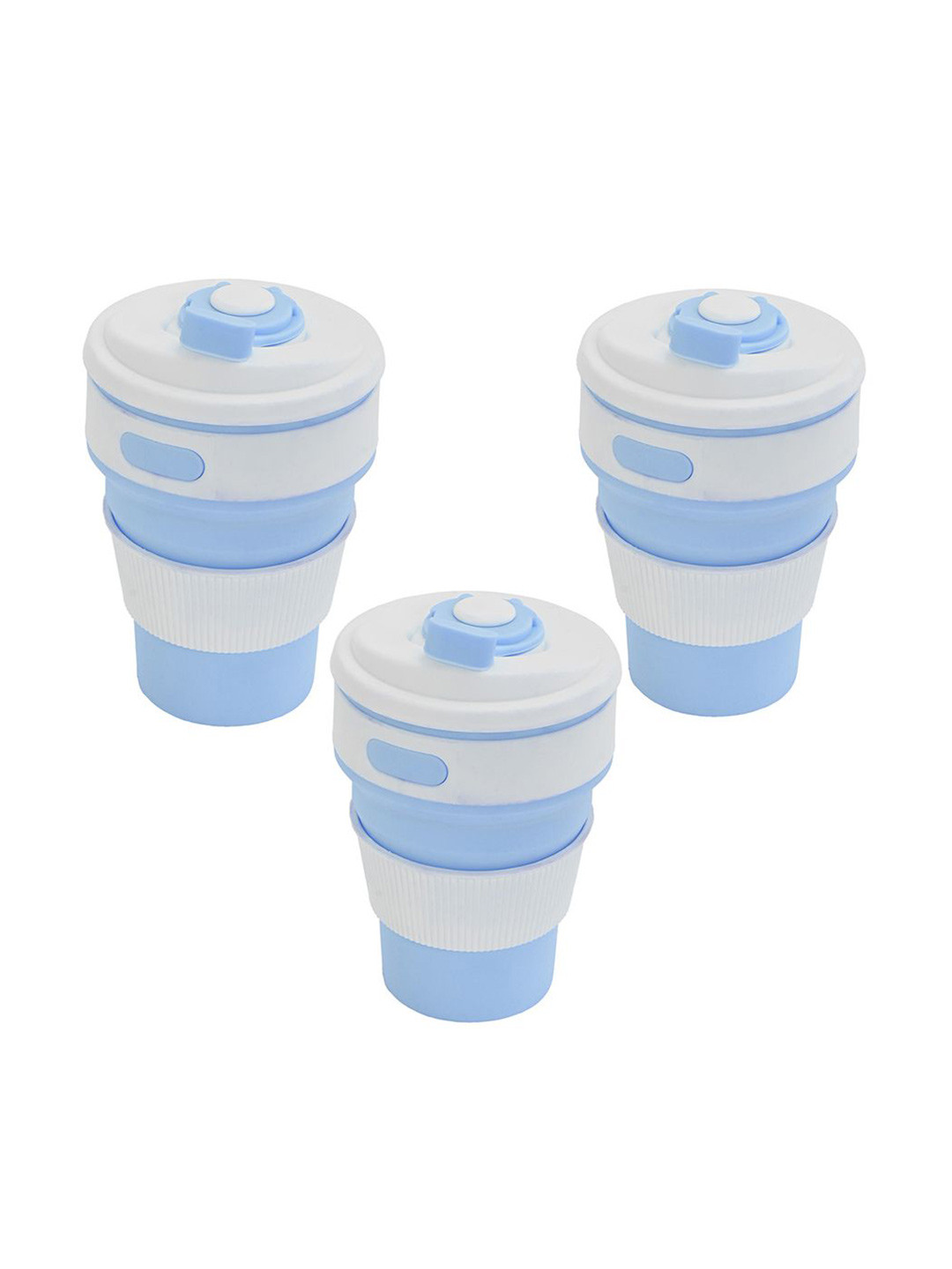 Kuber Industries Vision Turquoise Blue Striped Silicone Handmade 3 Piece Cup with Lid-350ml