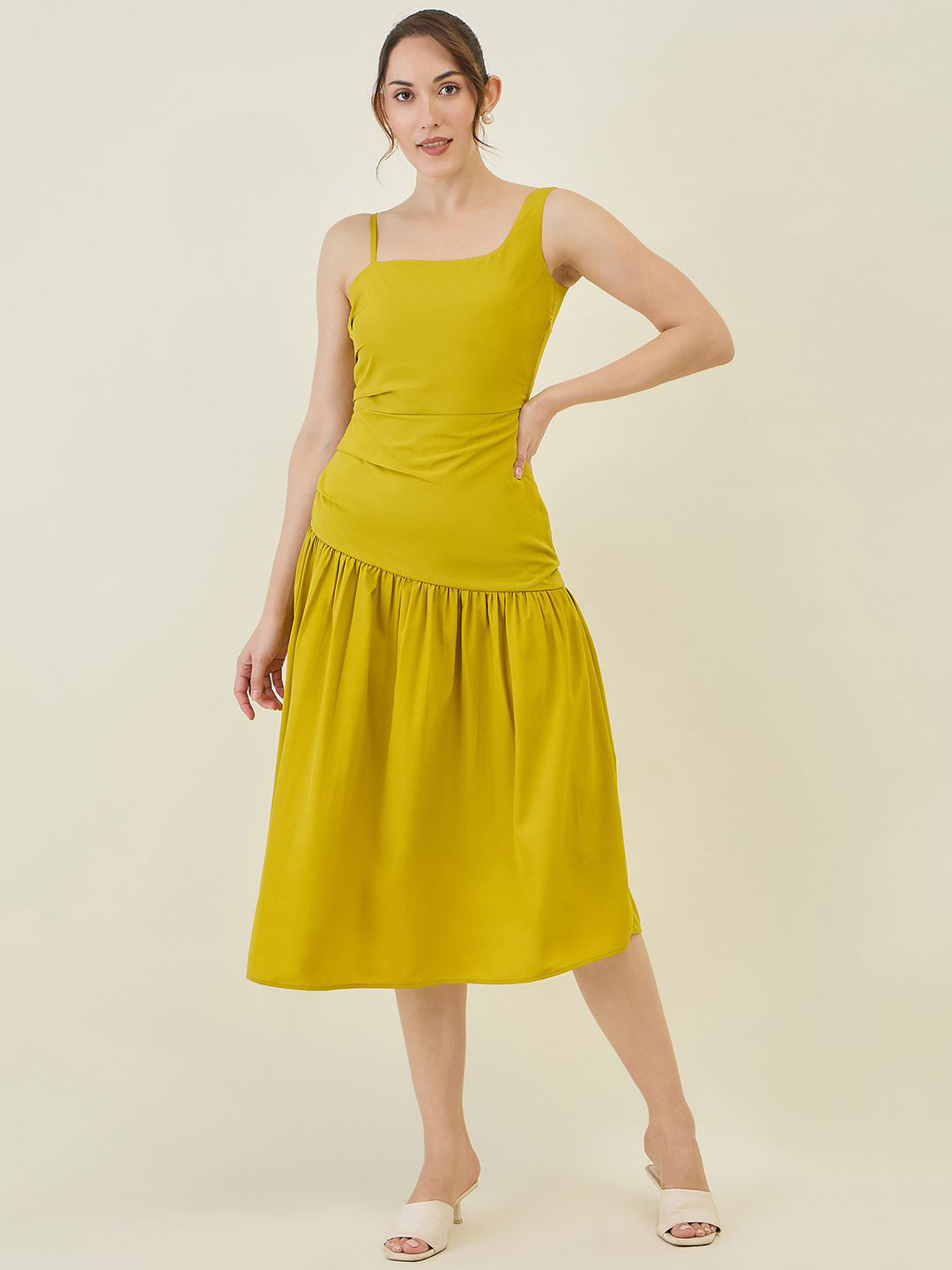 aayu One Shoulder Drop-Waist Midi Dress