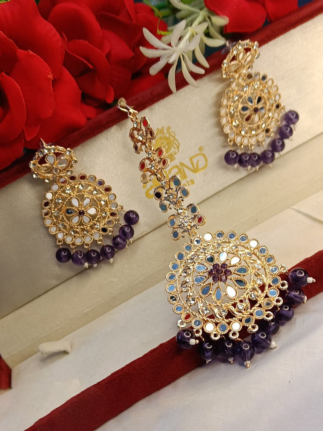 DIVASTRI Rhodium-Plated Mirror Studded Jewellery Set