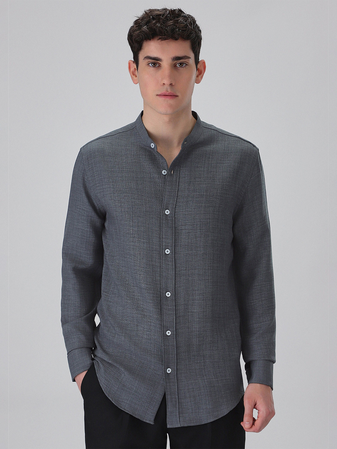 Banana Club Dark Grey Mandarin Collar Shirt
